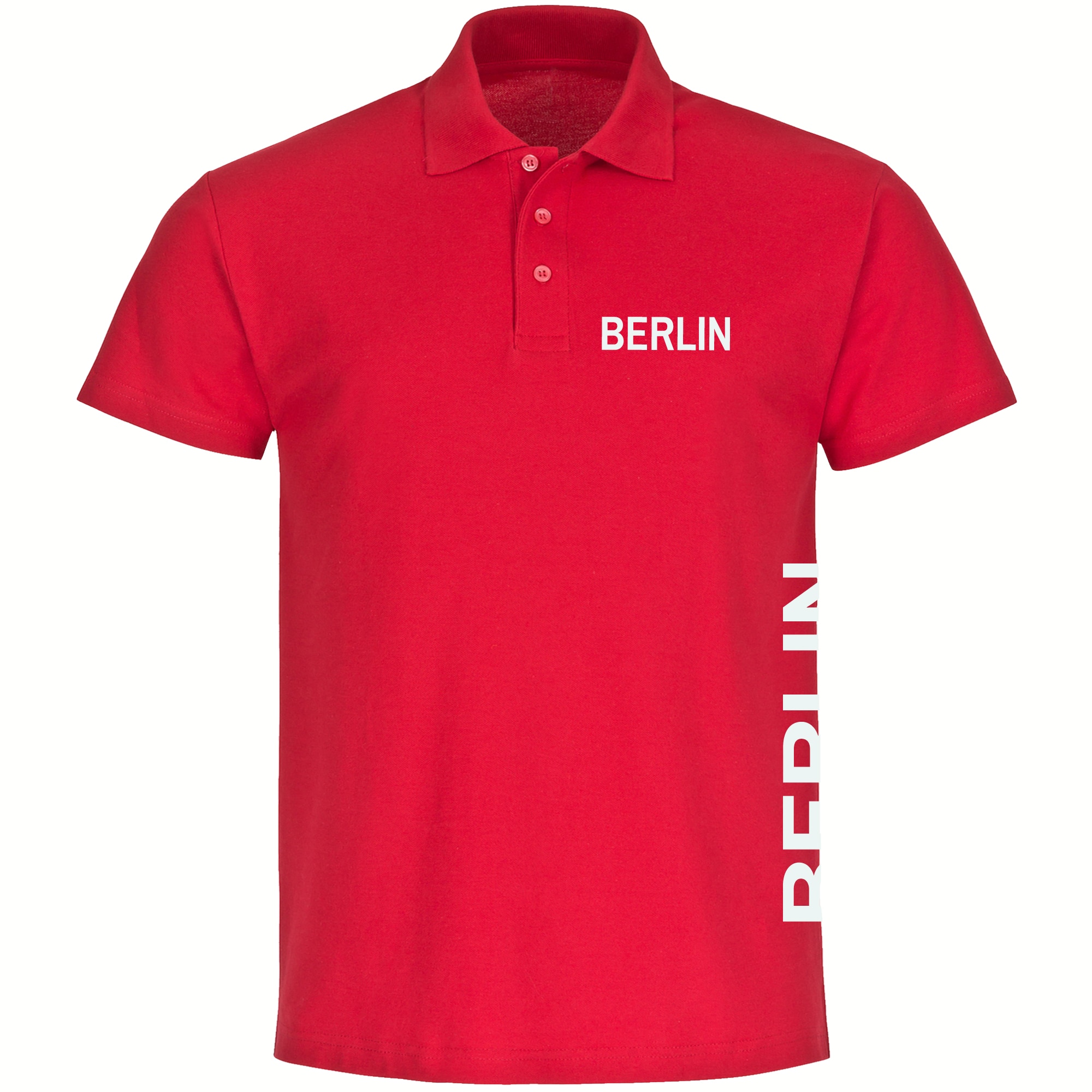 multifanshop Poloshirt - Berlin rot - Brust & Seite - Druck wei&szlig; - Polo 