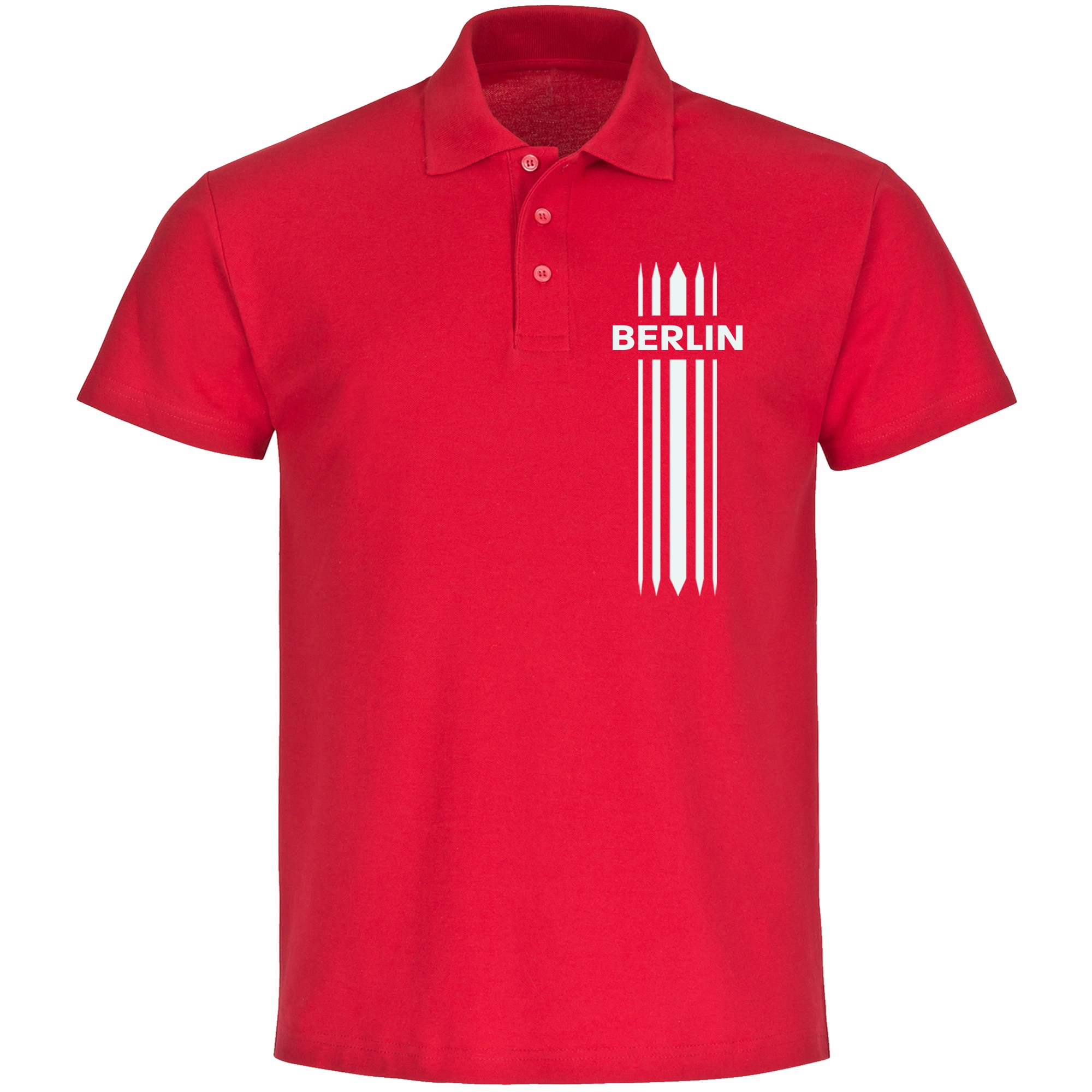 multifanshop Poloshirt - Berlin rot - Streifen - Druck wei&szlig; - Polo 