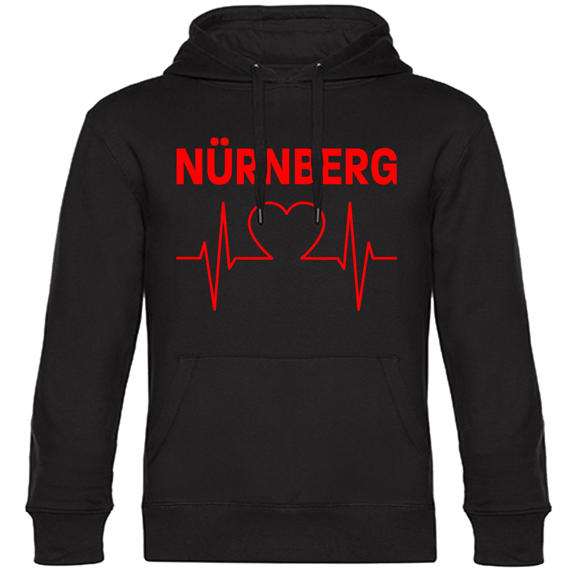 multifanshop Kapuzen Sweatshirt - N&uuml;rnberg - Herzschlag - Druck rot - Hoodie 