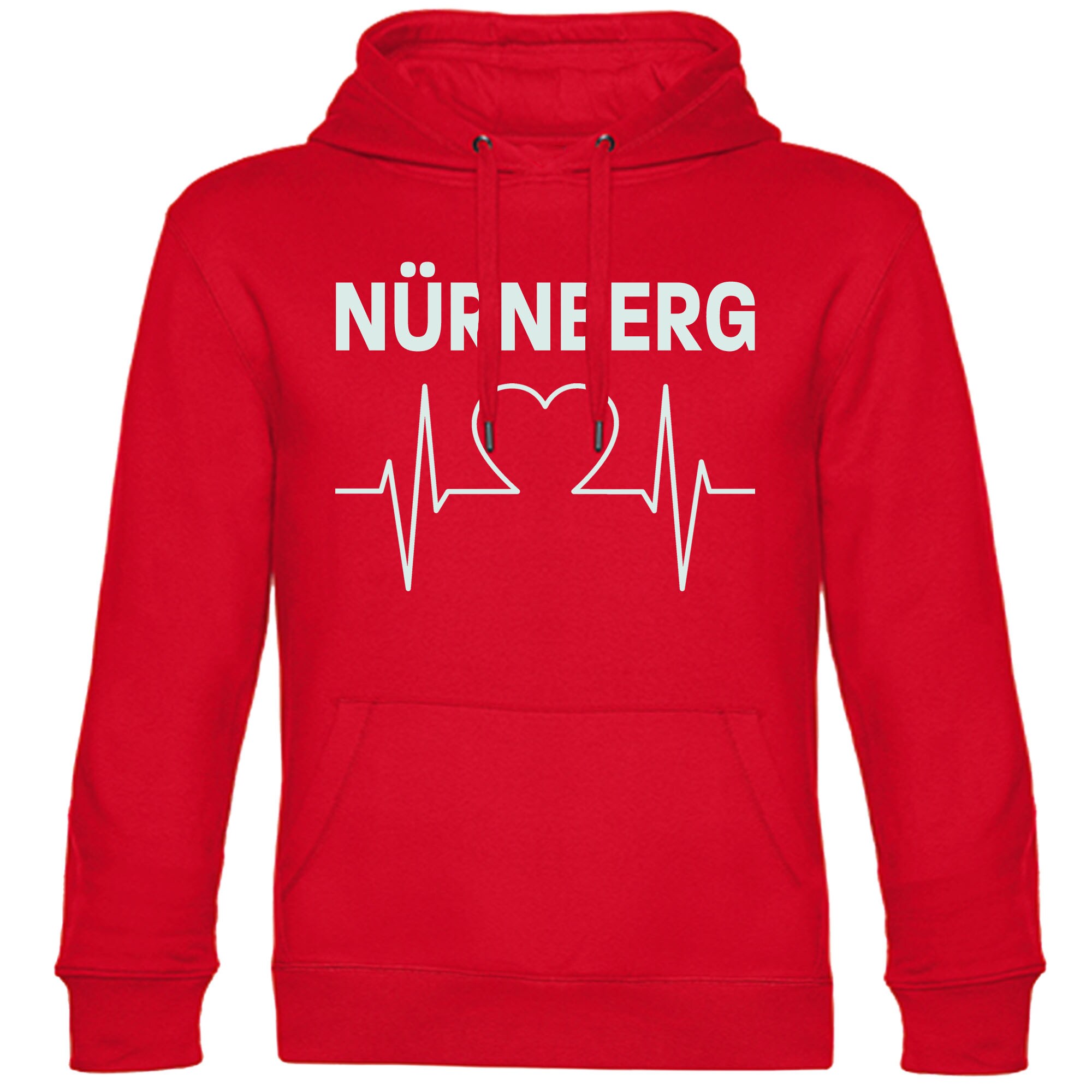 multifanshop Kapuzen Sweatshirt - N&uuml;rnberg - Herzschlag - Druck wei&szlig; - Hoodie 