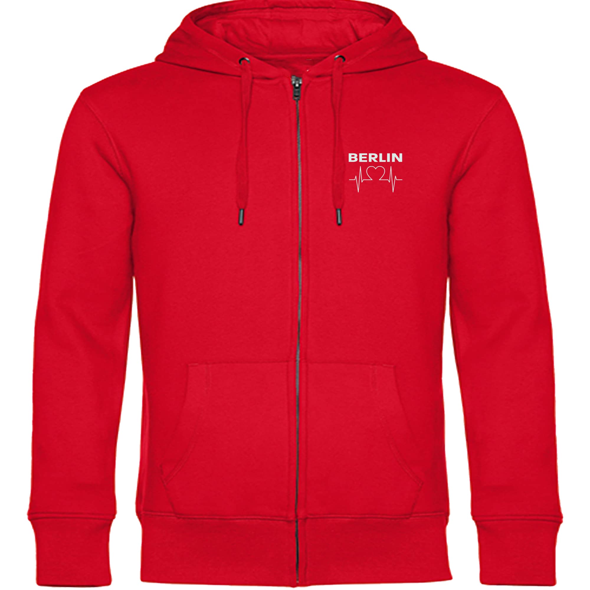 multifanshop Kapuzen Sweatshirt Jacke - Berlin rot - Herzschlag - Druck wei&szlig; - Sweat 