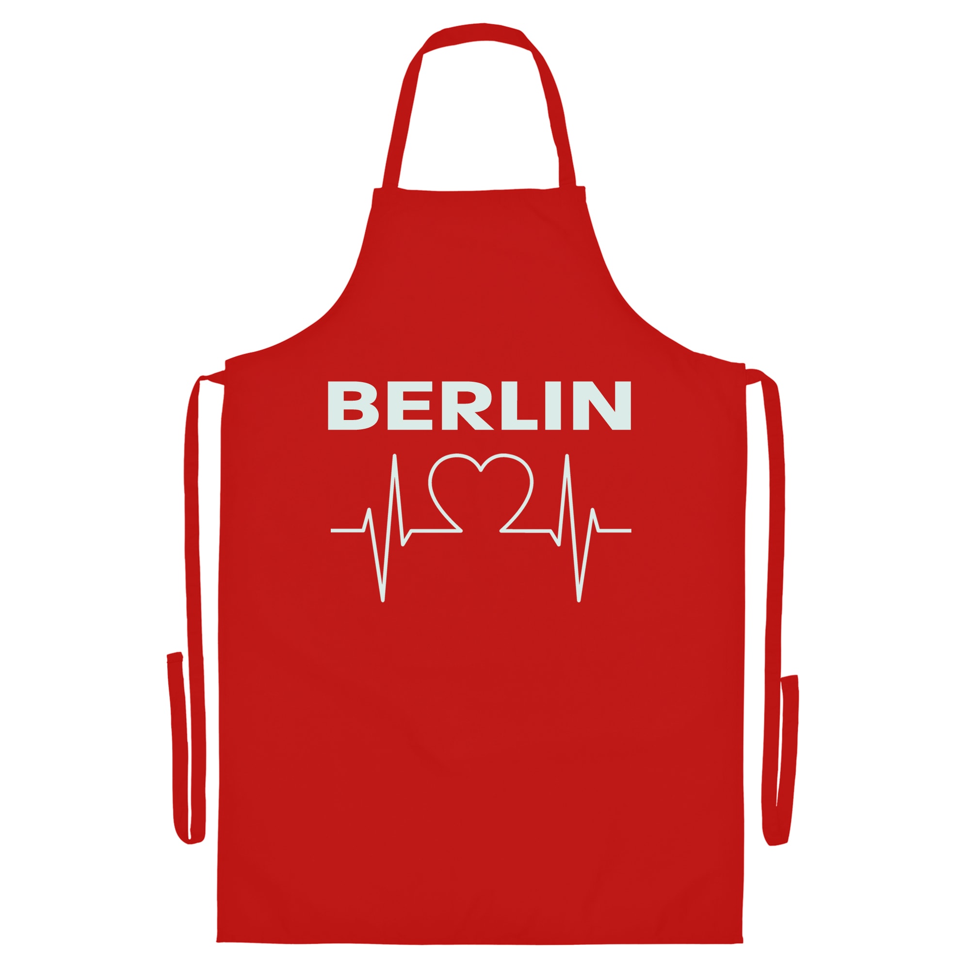 multifanshop Grillsch&uuml;rze - Berlin rot - Herzschlag - Druck wei&szlig; - Sch&uuml;rze 