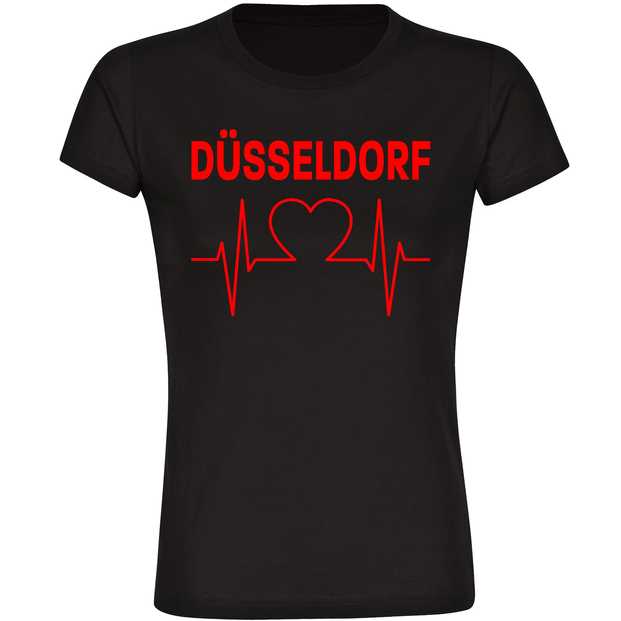 multifanshop Damen T-Shirt - D&uuml;sseldorf - Herzschlag - Druck rot - Frauen 