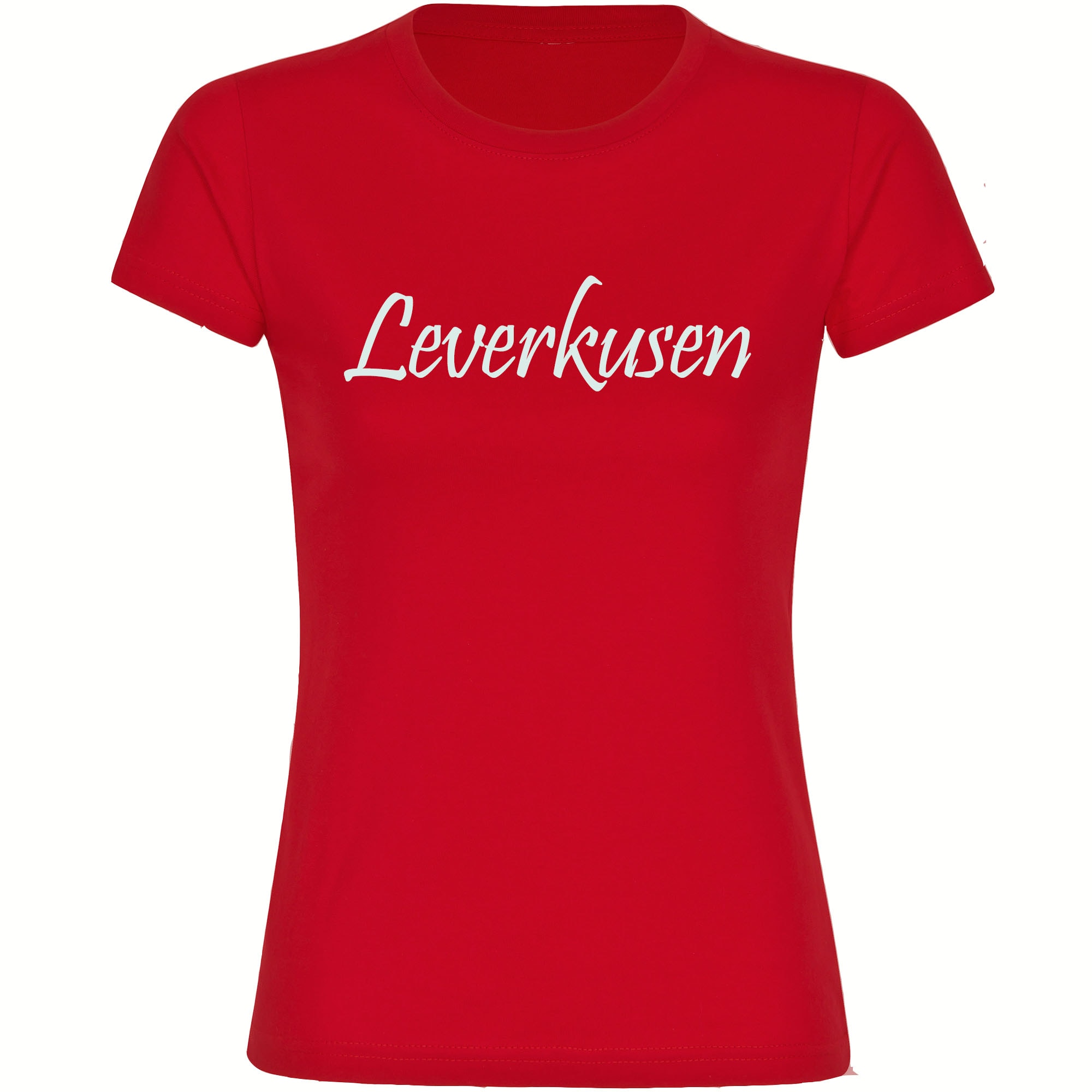 multifanshop Damen T-Shirt - Leverkusen - Schriftzug - Druck wei&szlig; - Frauen 