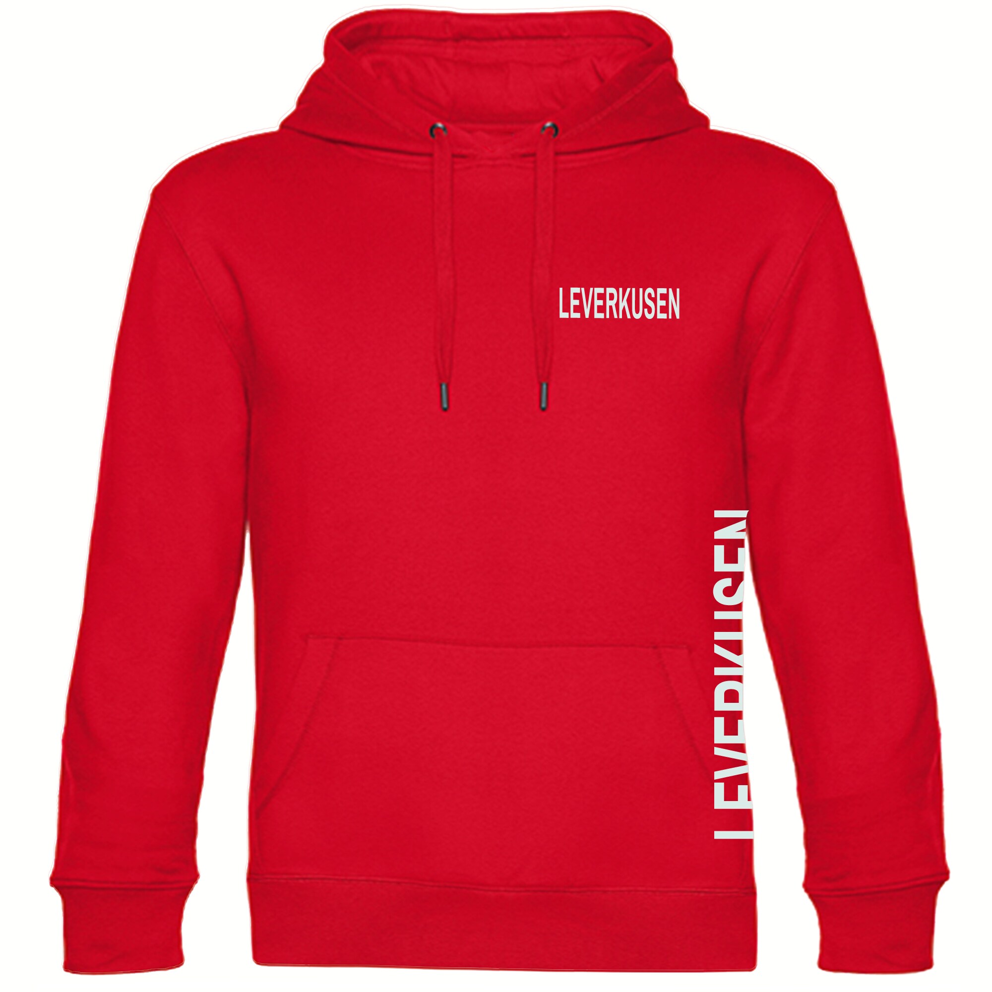 multifanshop Kapuzen Sweatshirt - Leverkusen - Brust & Seite - Druck wei&szlig; - Hoodie 