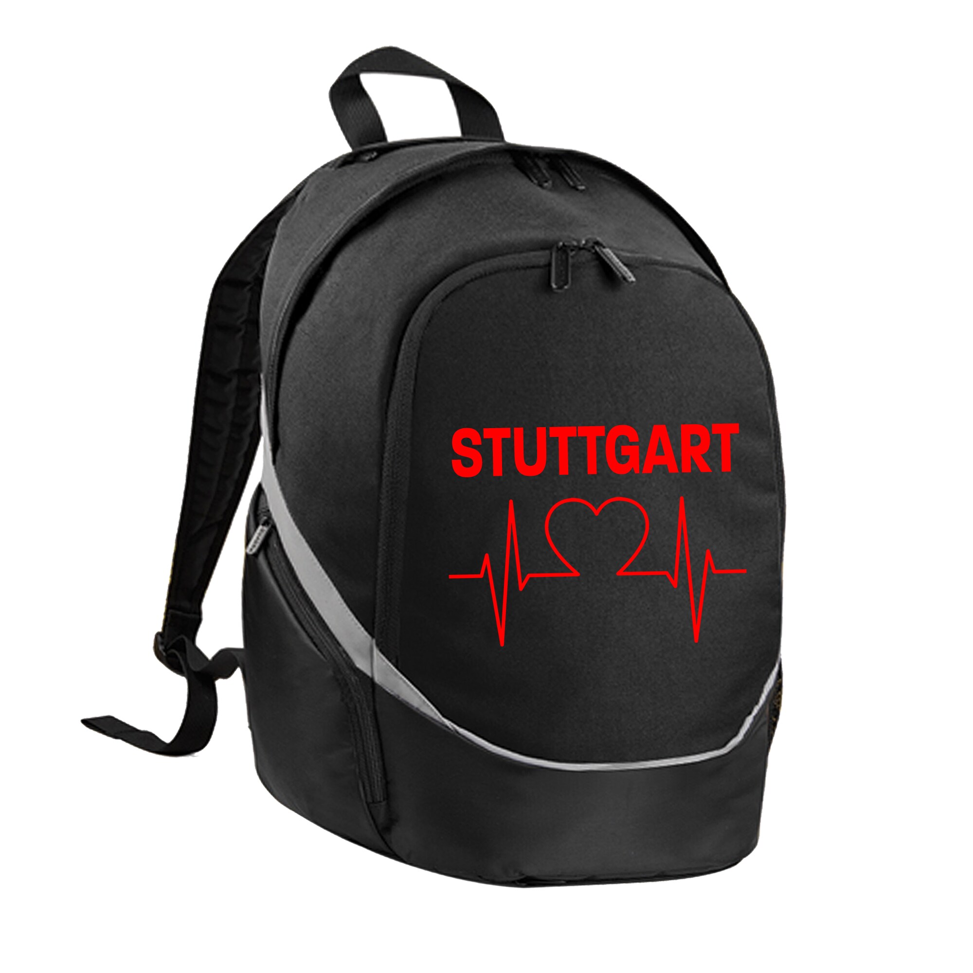 multifanshop Rucksack - Stuttgart - Herzschlag - Druck rot - Tasche 