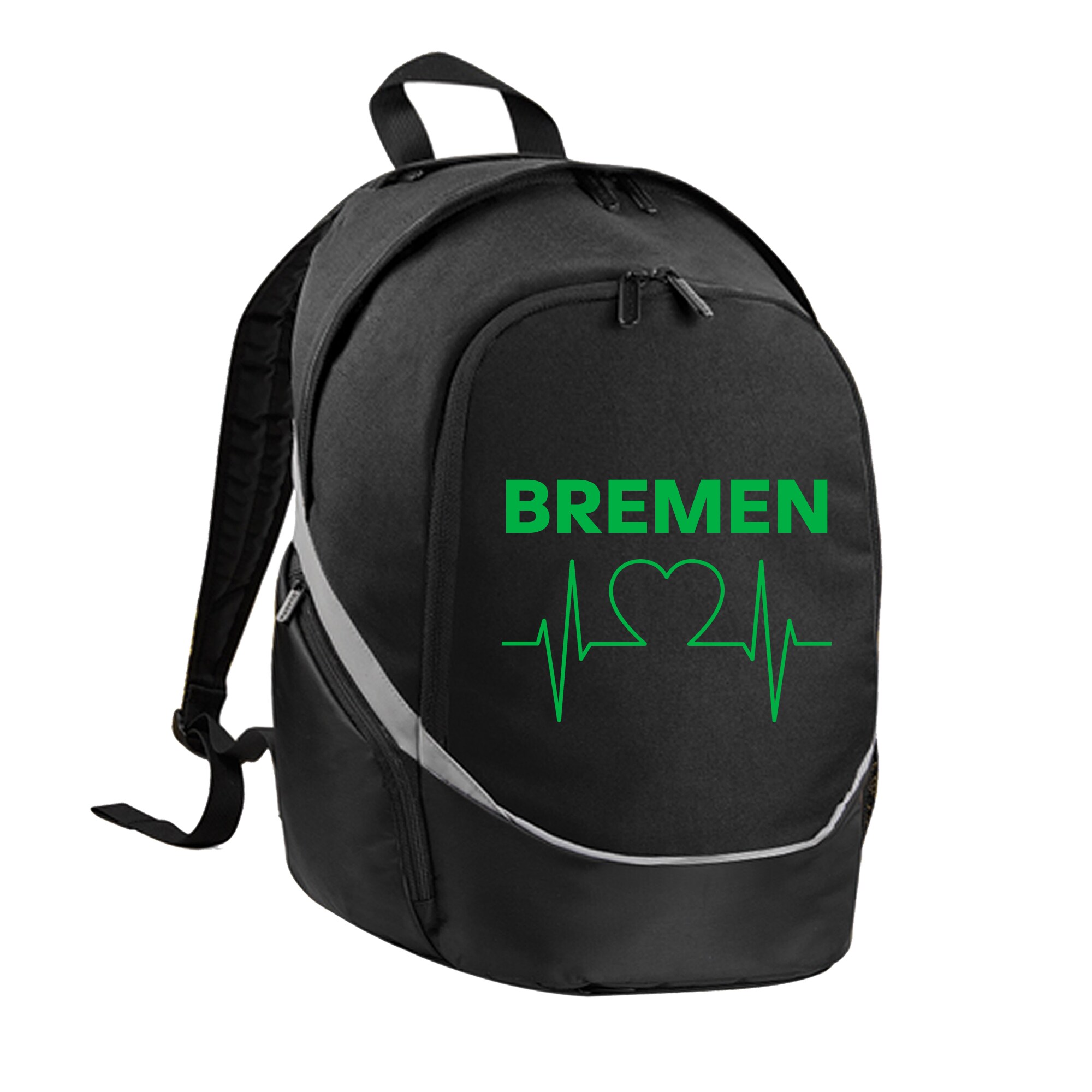 multifanshop Rucksack - Bremen - Herzschlag - Druck gr&uuml;n - Tasche 