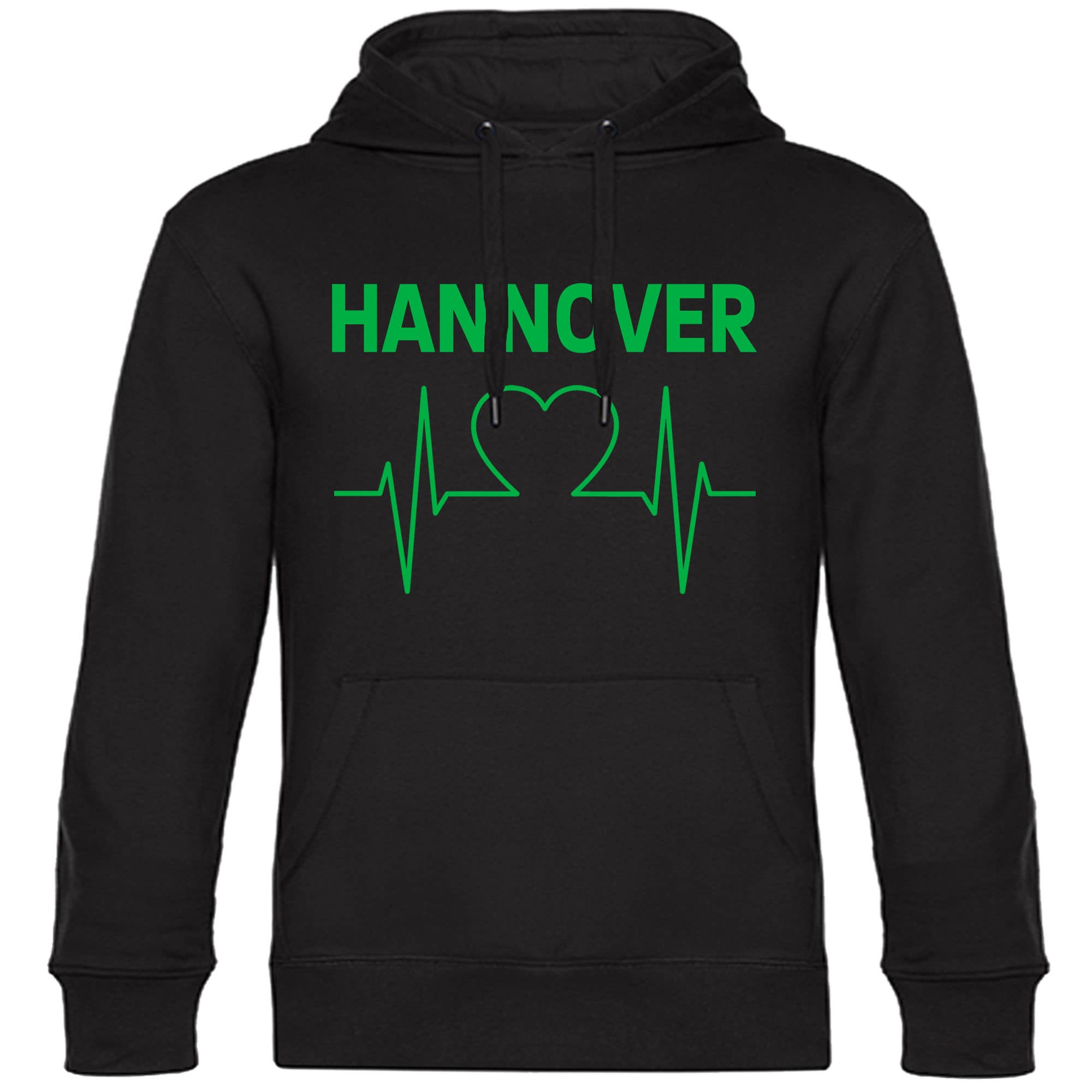 multifanshop Kapuzen Sweatshirt - Hannover - Herzschlag - Druck gr&uuml;n - Hoodie 