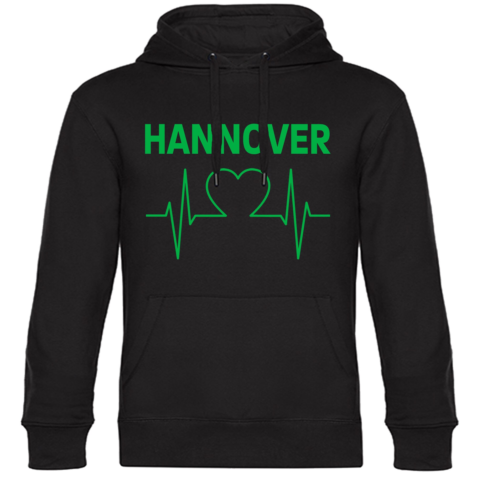 multifanshop Kapuzen Sweatshirt - Hannover - Herzschlag - Druck gr&uuml;n - Hoodie 