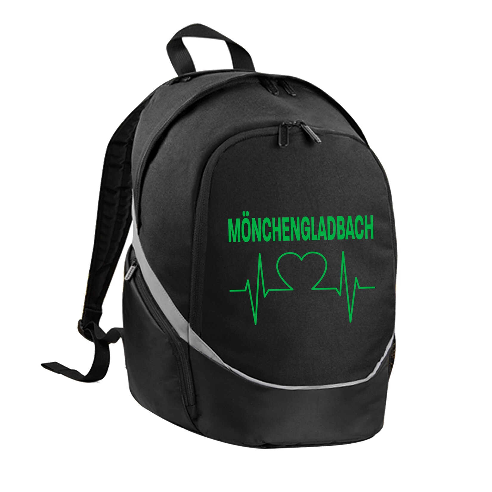 Rucksack - Mönchengladbach - Herzschlag - Druck grün - Tasche