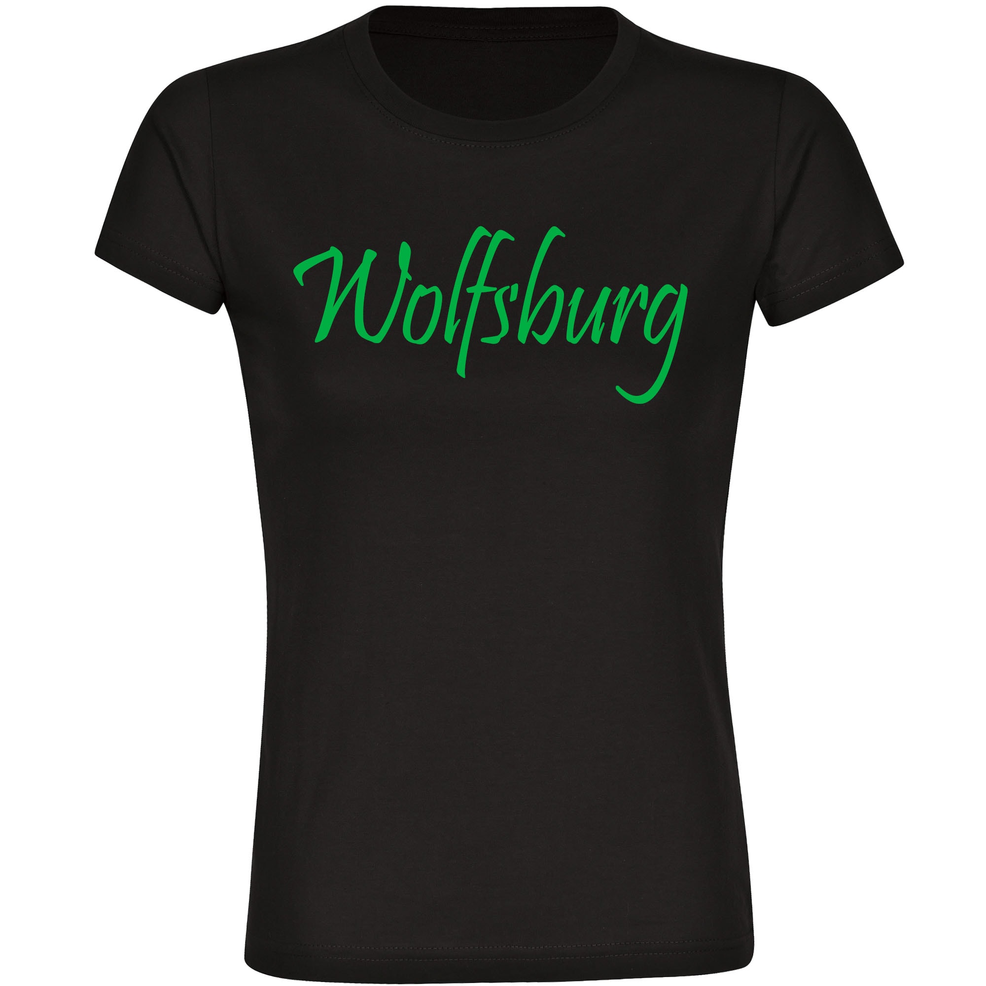 multifanshop Damen T-Shirt - Wolfsburg - Schriftzug - Druck gr&uuml;n - Frauen 