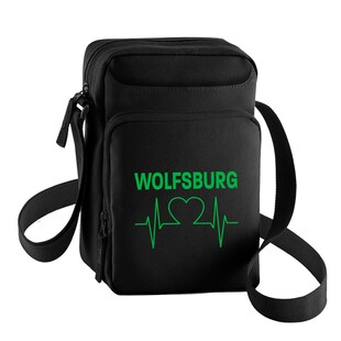multifanshop Umhängetasche - Wolfsburg - Herzschlag - Druck grün - Tasche 