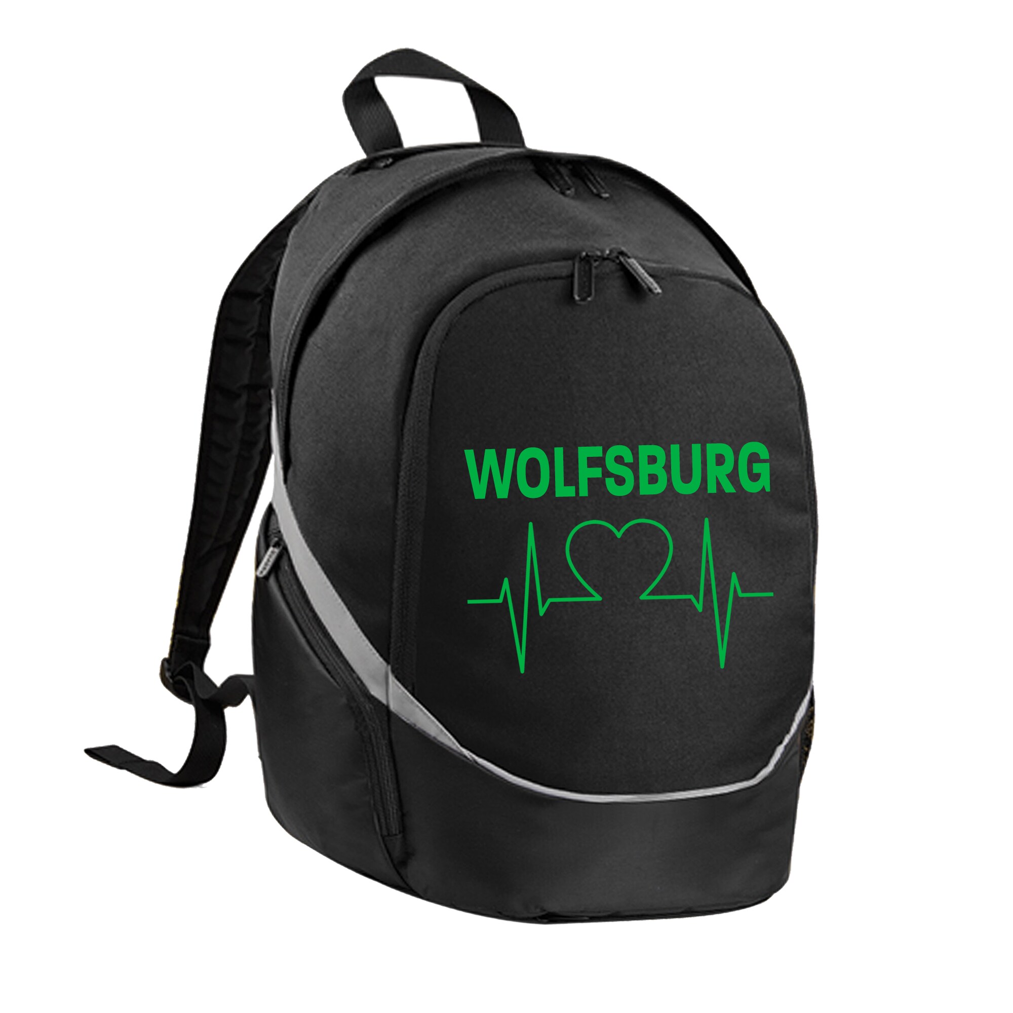 multifanshop Rucksack - Wolfsburg - Herzschlag - Druck gr&uuml;n - Tasche 