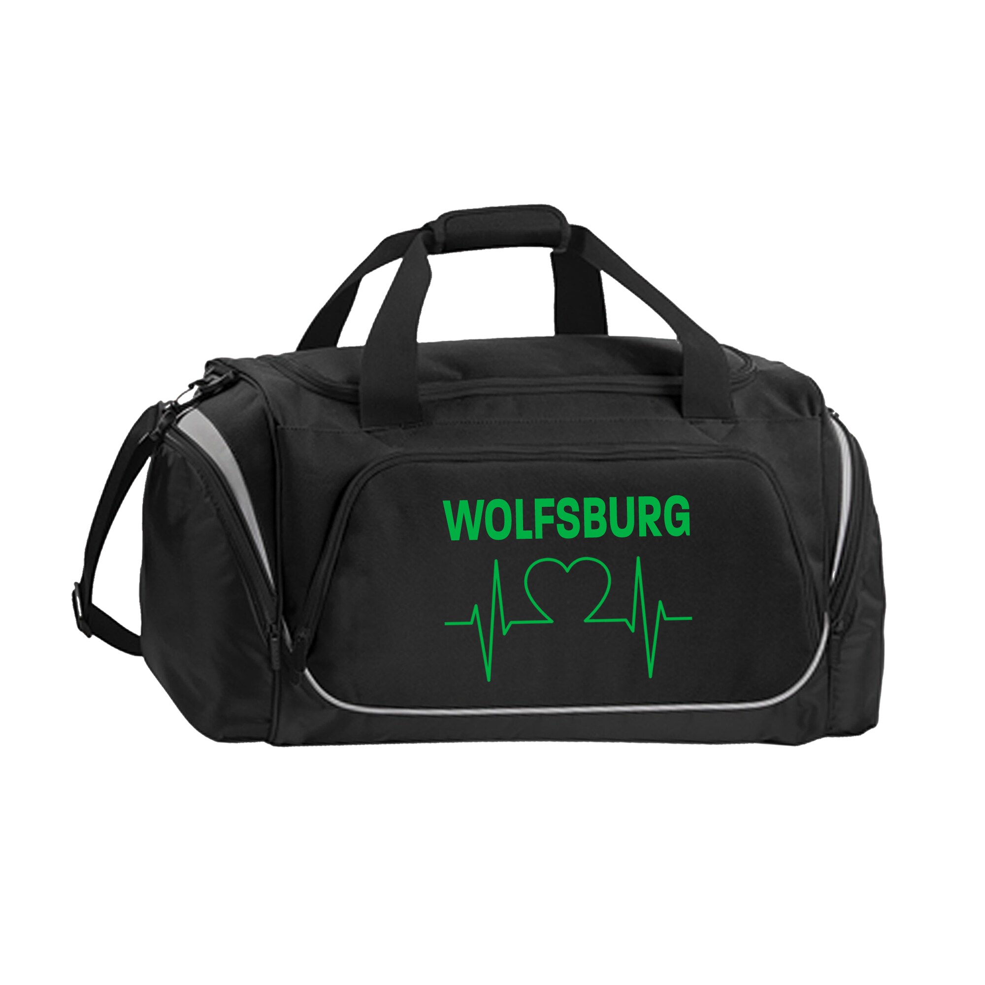 multifanshop Sporttasche - Wolfsburg - Herzschlag - Druck gr&uuml;n - Tasche 