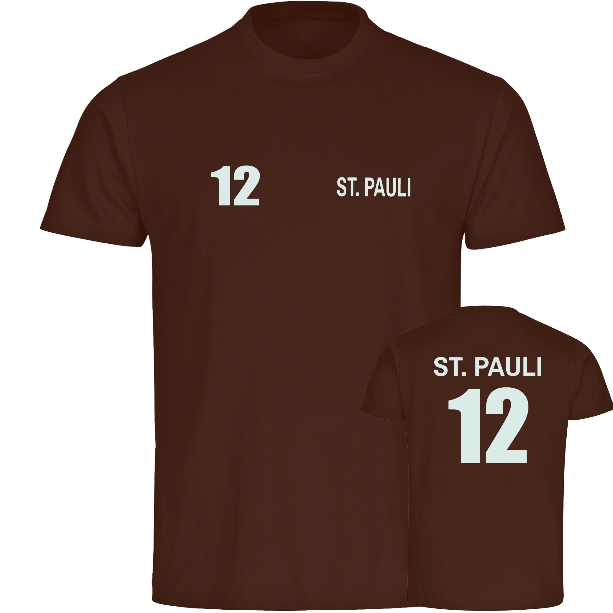 multifanshop Herren T-Shirt - St. Pauli - Trikot Nummer 12 - Druck wei&szlig; - M&auml;nner 