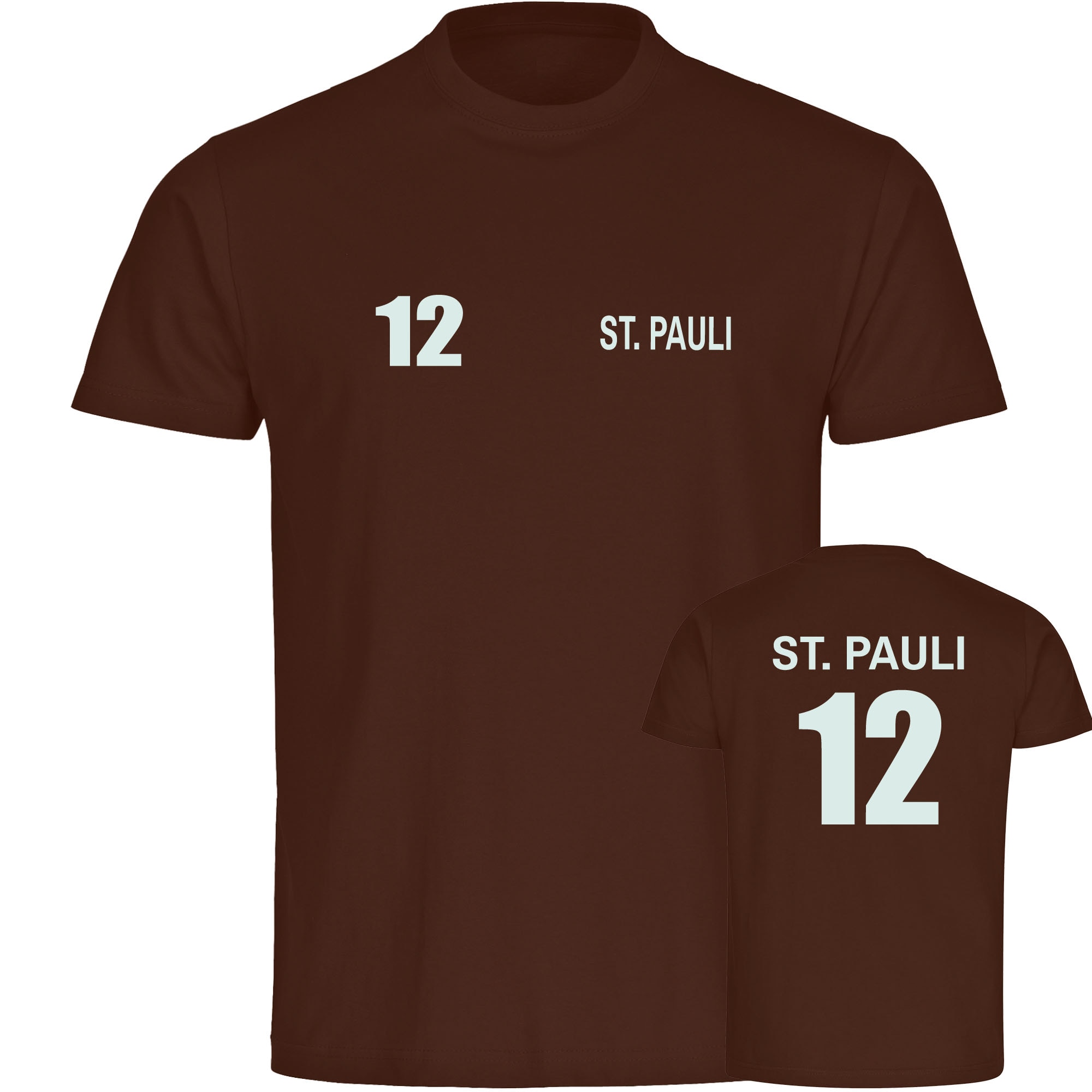 multifanshop Herren T-Shirt - St. Pauli - Trikot Nummer 12 - Druck wei&szlig; - M&auml;nner 