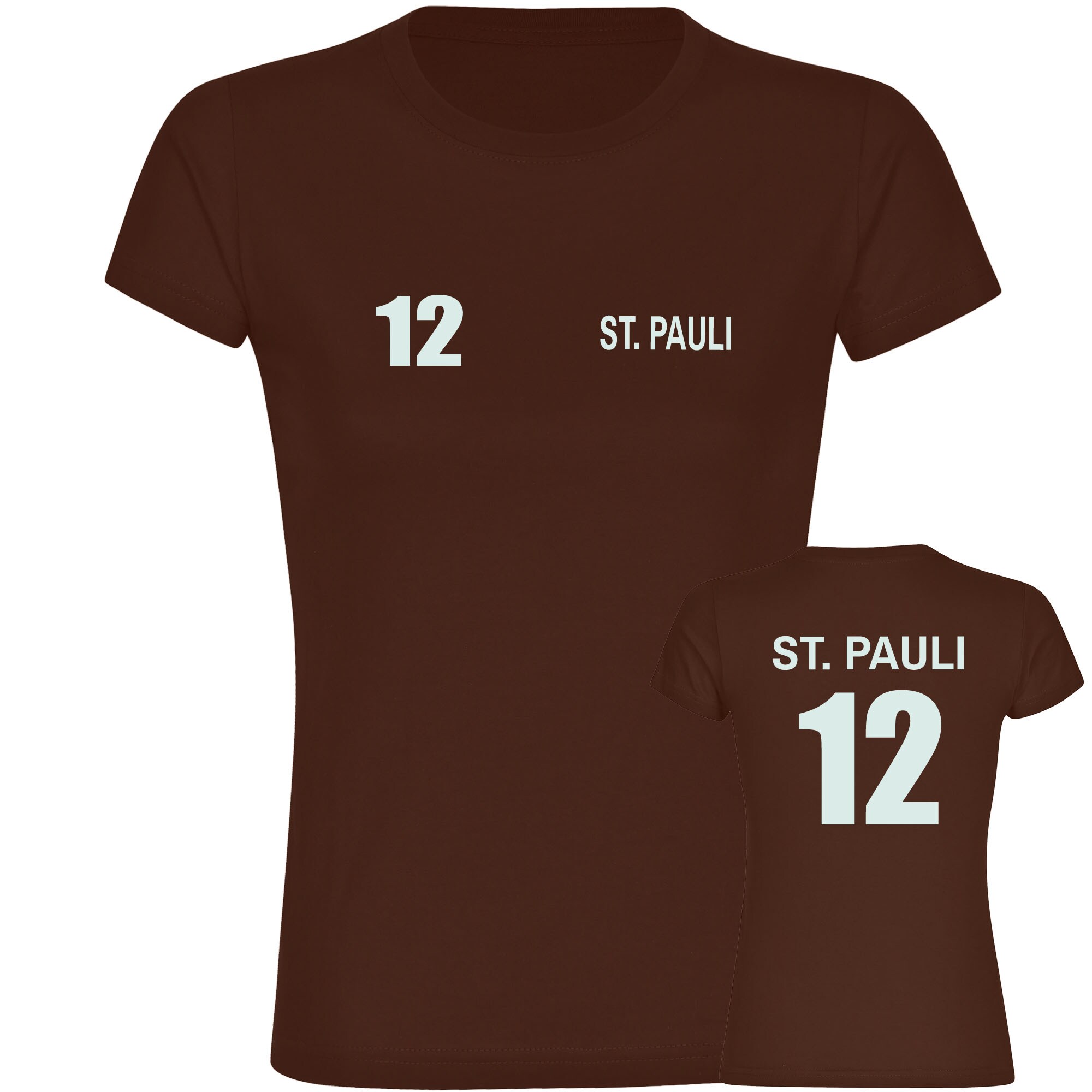 multifanshop Damen T-Shirt - St. Pauli - Trikot Nummer 12 - Druck wei&szlig; - Frauen 