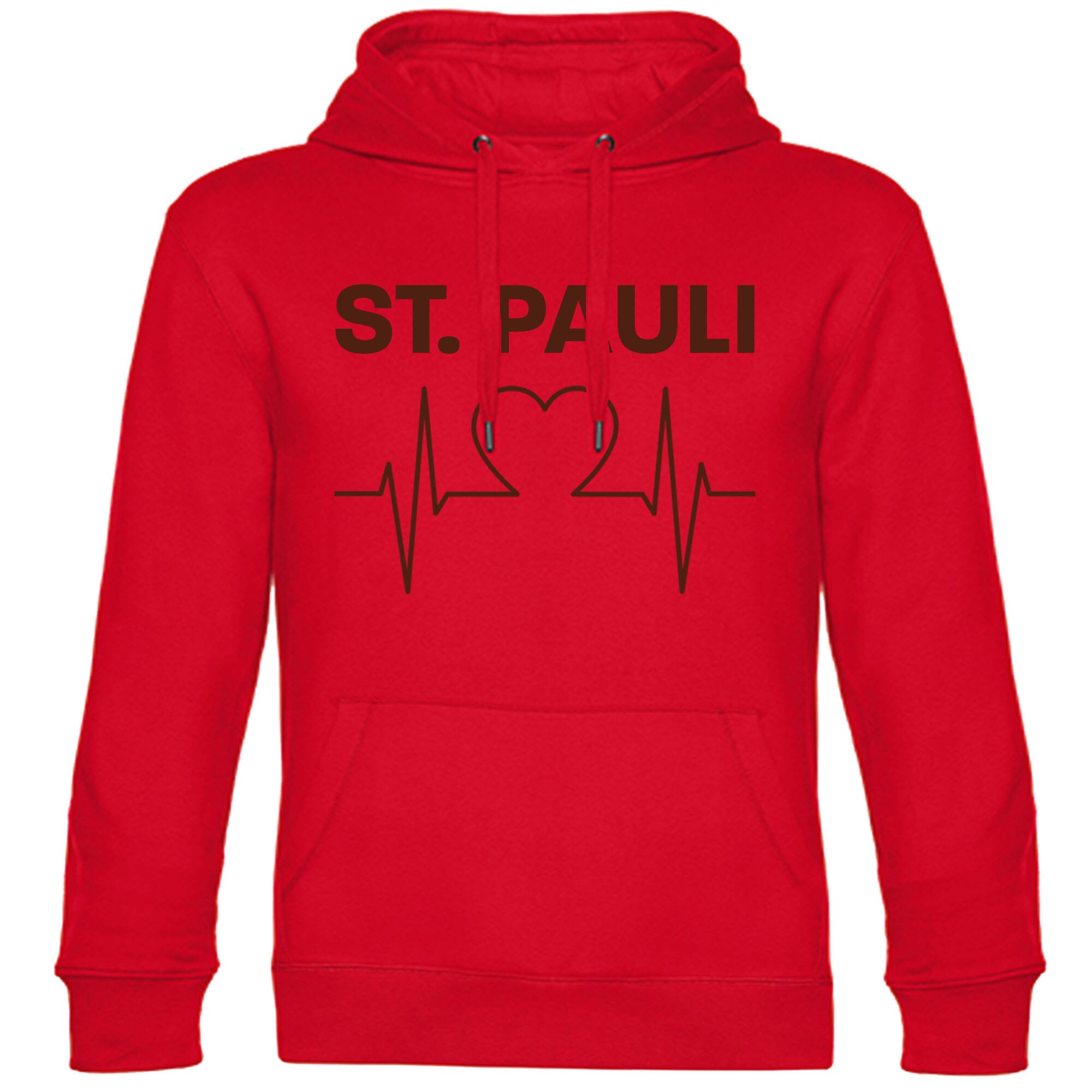 multifanshop Kapuzen Sweatshirt - St. Pauli - Herzschlag - Druck braun - Hoodie 
