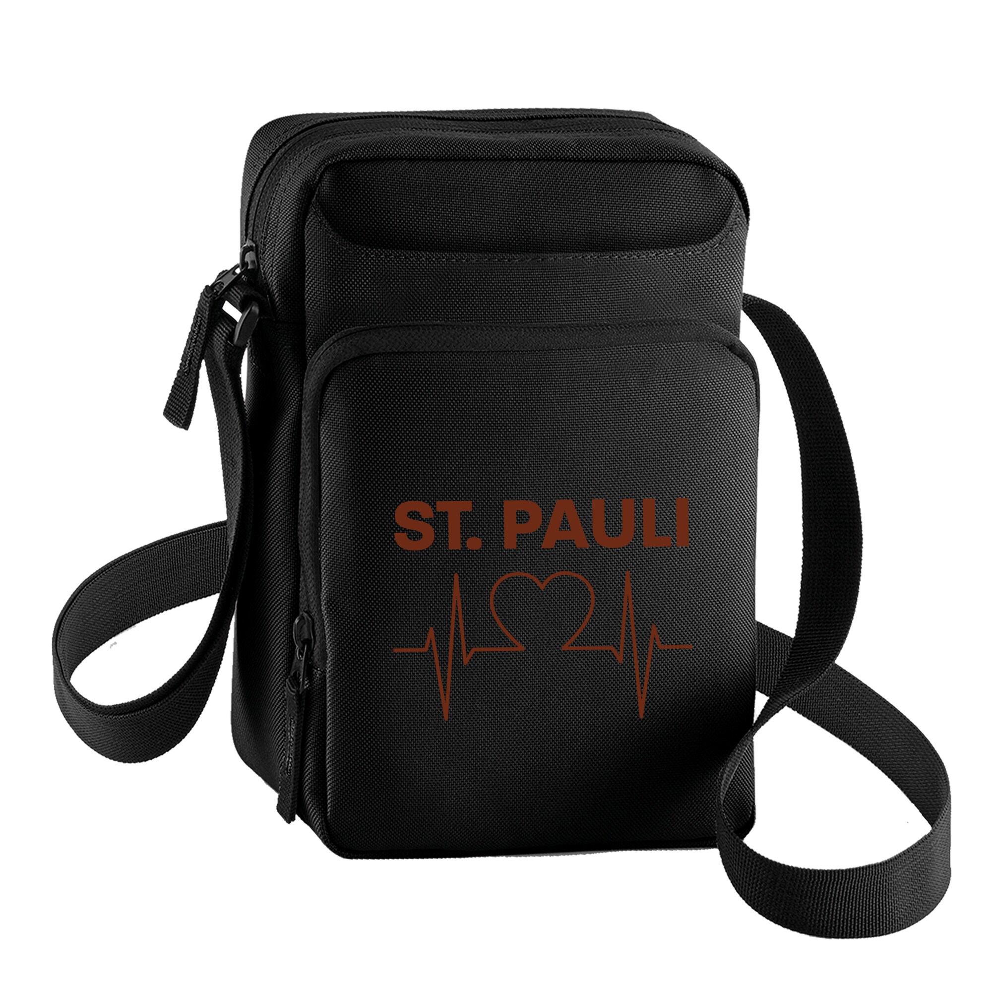 multifanshop Umh&auml;ngetasche - St. Pauli - Herzschlag - Druck braun - Tasche 