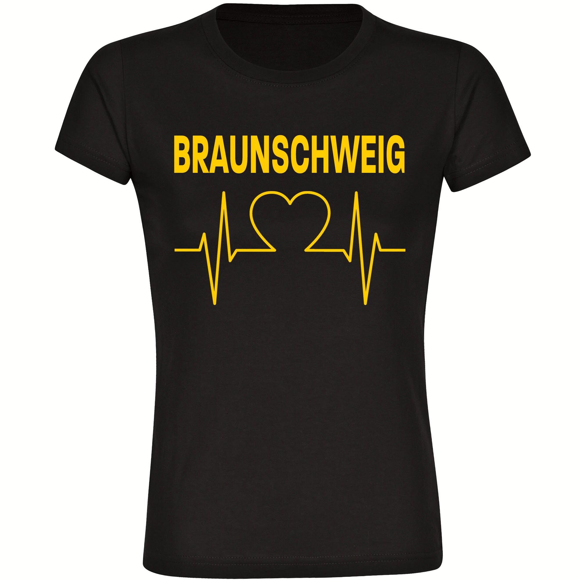 multifanshop Damen T-Shirt - Braunschweig - Herzschlag - Druck gelb - Frauen 