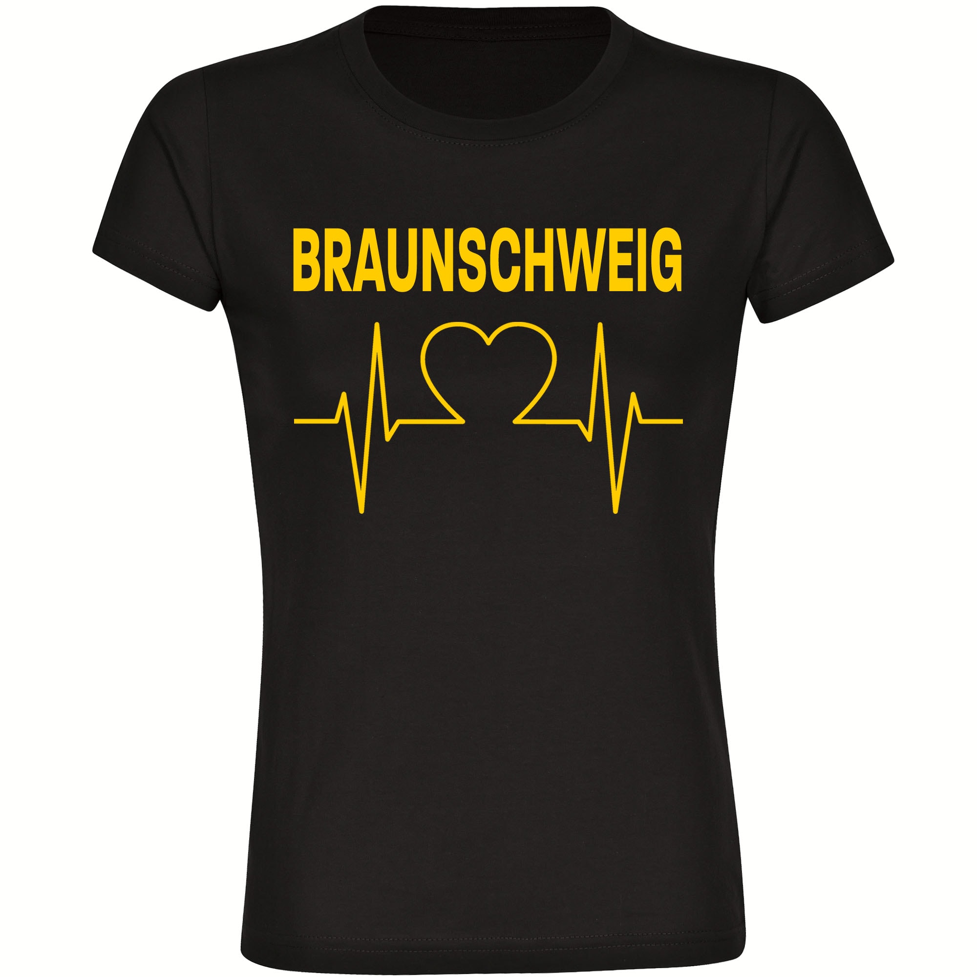 multifanshop Damen T-Shirt - Braunschweig - Herzschlag - Druck gelb - Frauen 