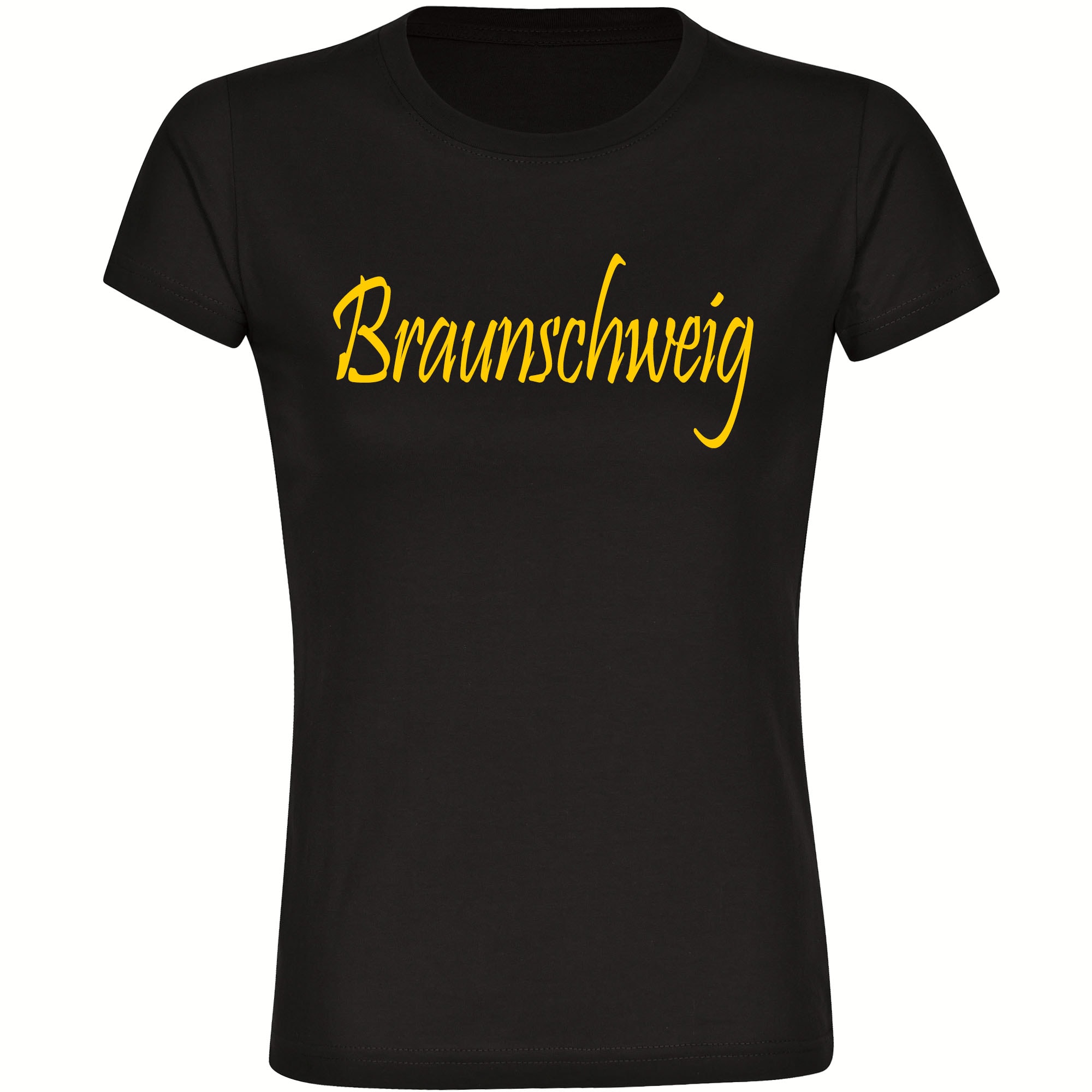 multifanshop Damen T-Shirt - Braunschweig - Schriftzug - Druck gelb - Frauen 