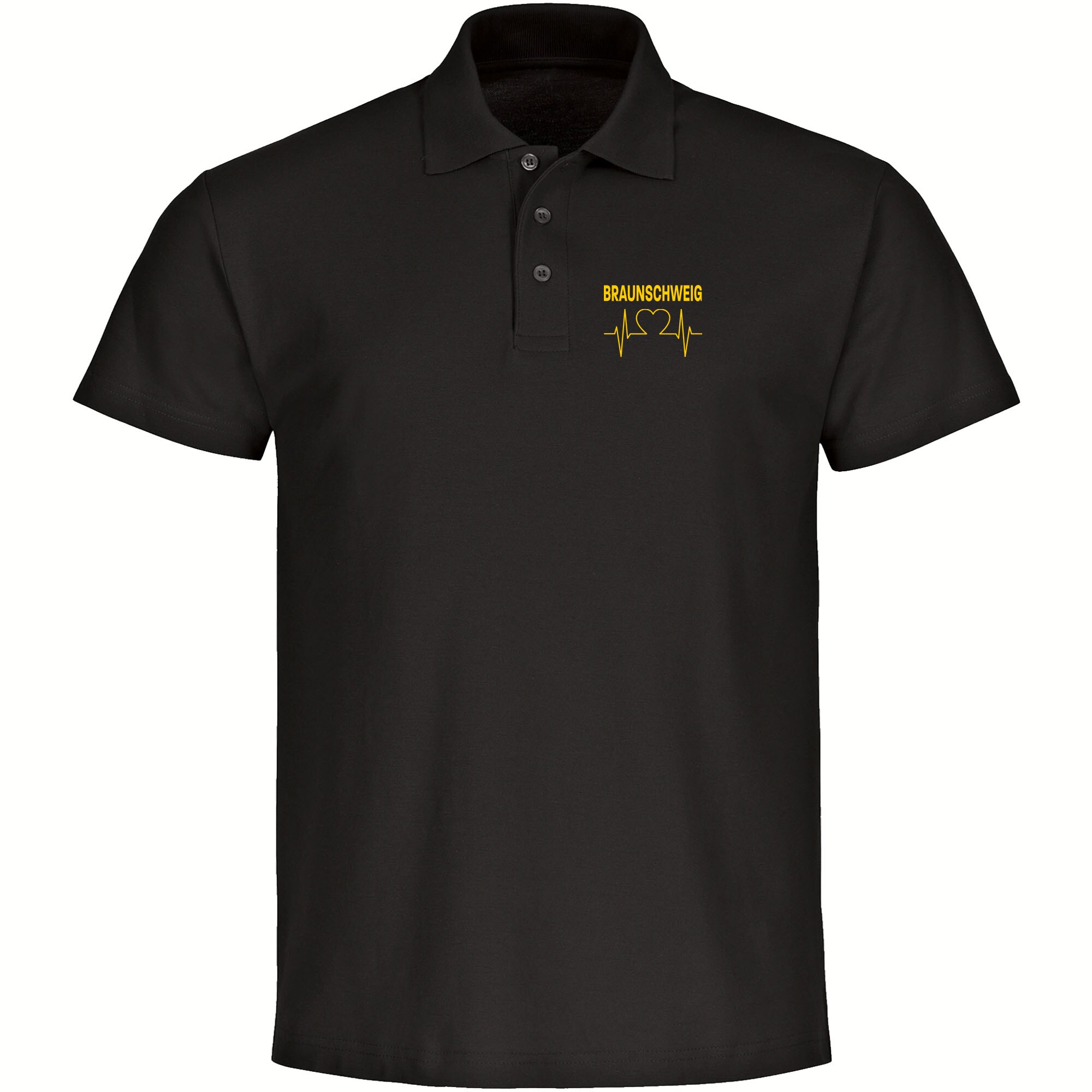 multifanshop Poloshirt - Braunschweig - Herzschlag - Druck gelb - Polo 