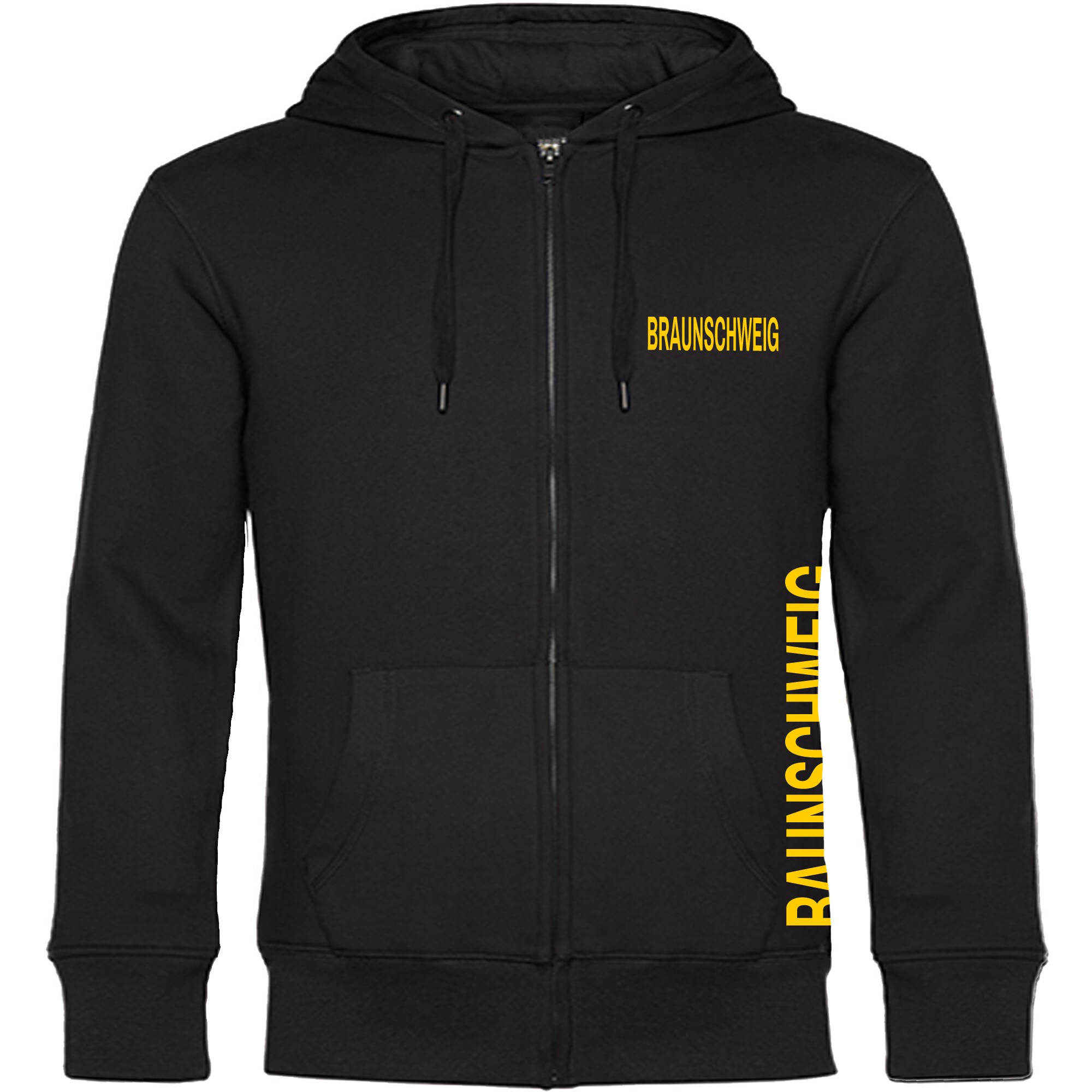 multifanshop Kapuzen Sweatshirt - Braunschweig - Brust & Seite - Druck gelb - Hoodie 