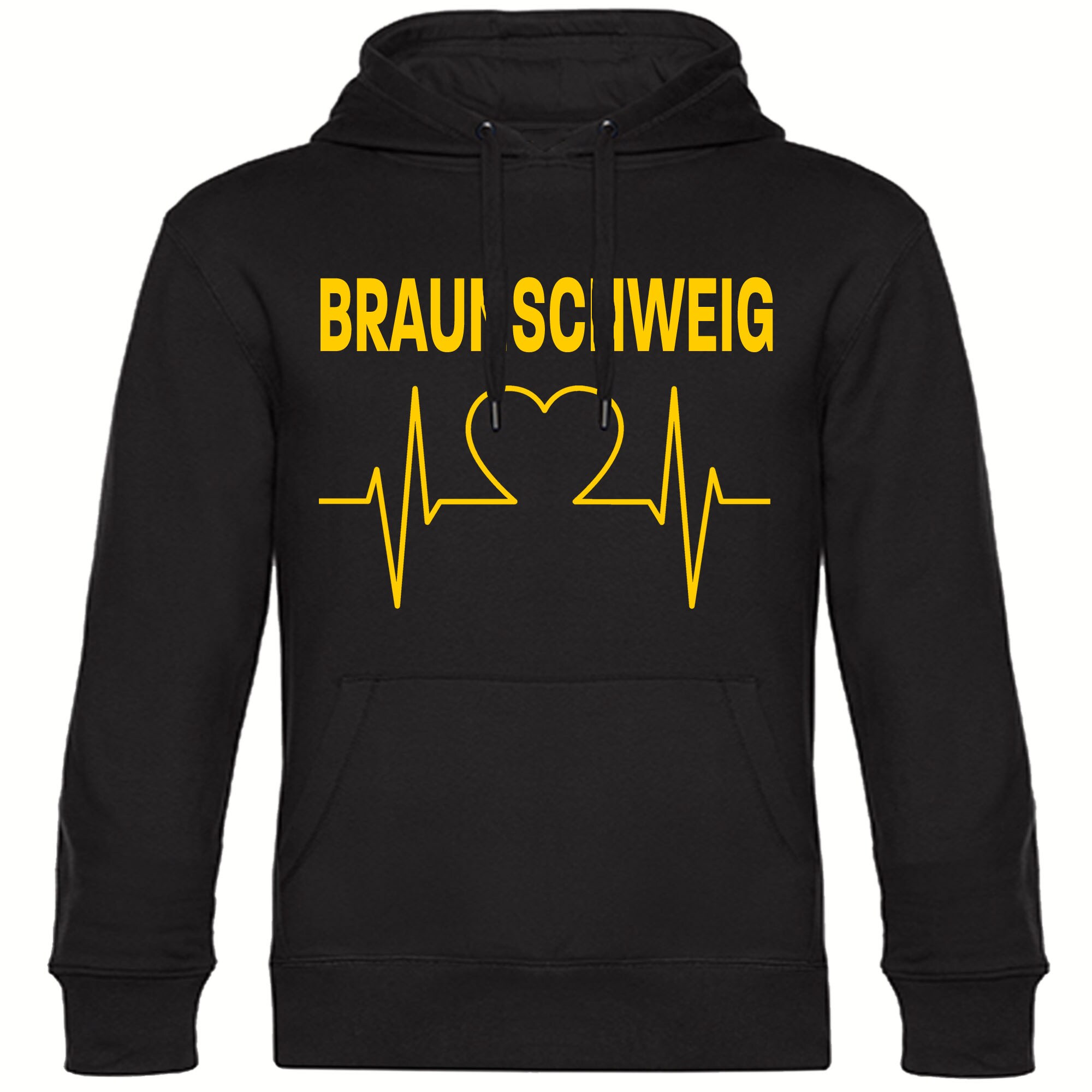 multifanshop Kapuzen Sweatshirt - Braunschweig - Herzschlag - Druck gelb - Hoodie 