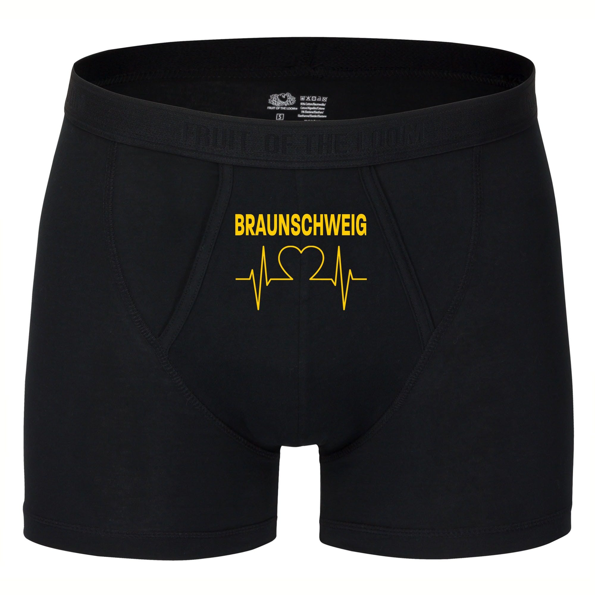 multifanshop Herren Boxer Short - Braunschweig - Herzschlag - Druck gelb - Unterw&auml;sche 
