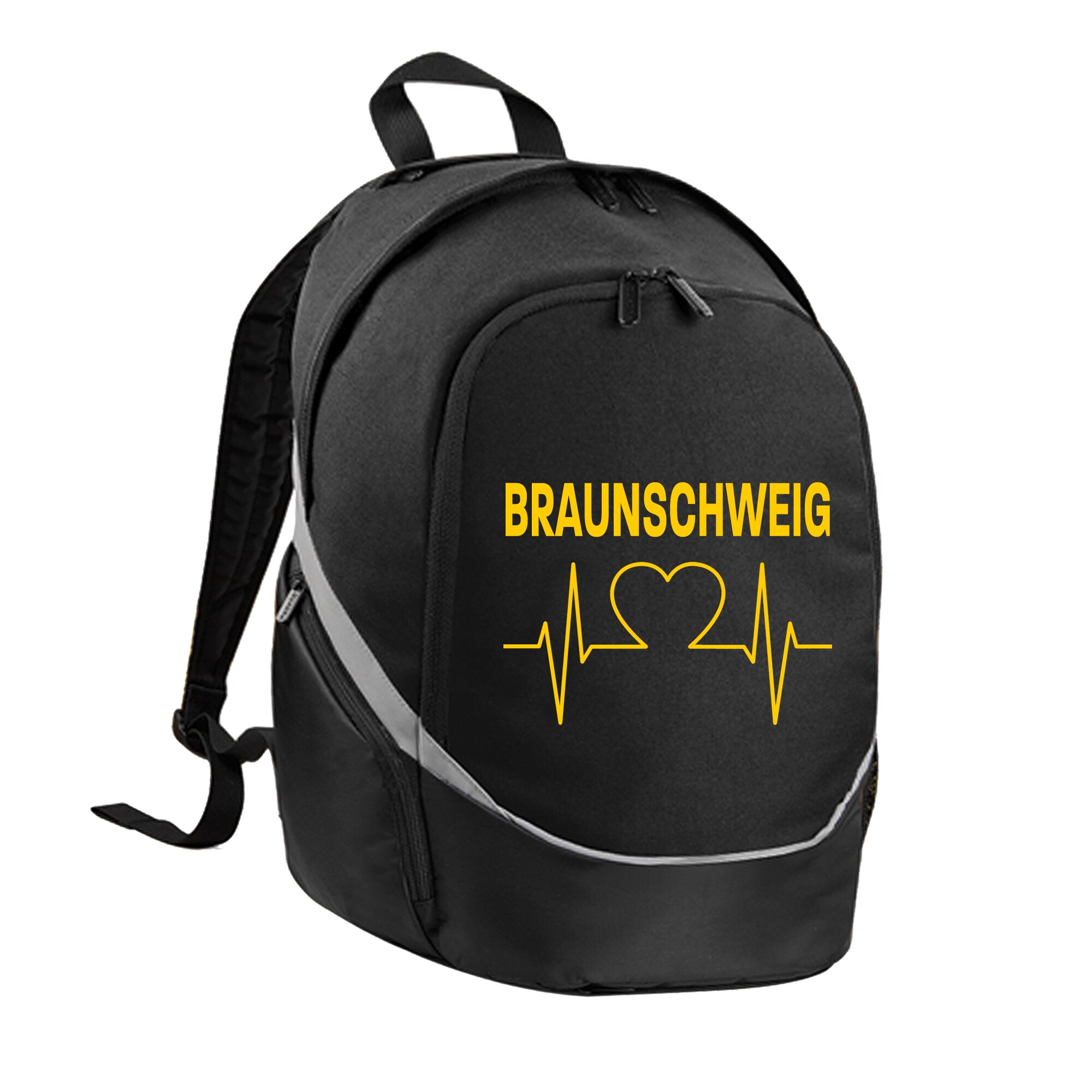 multifanshop Rucksack - Braunschweig - Herzschlag - Druck gelb - Tasche 