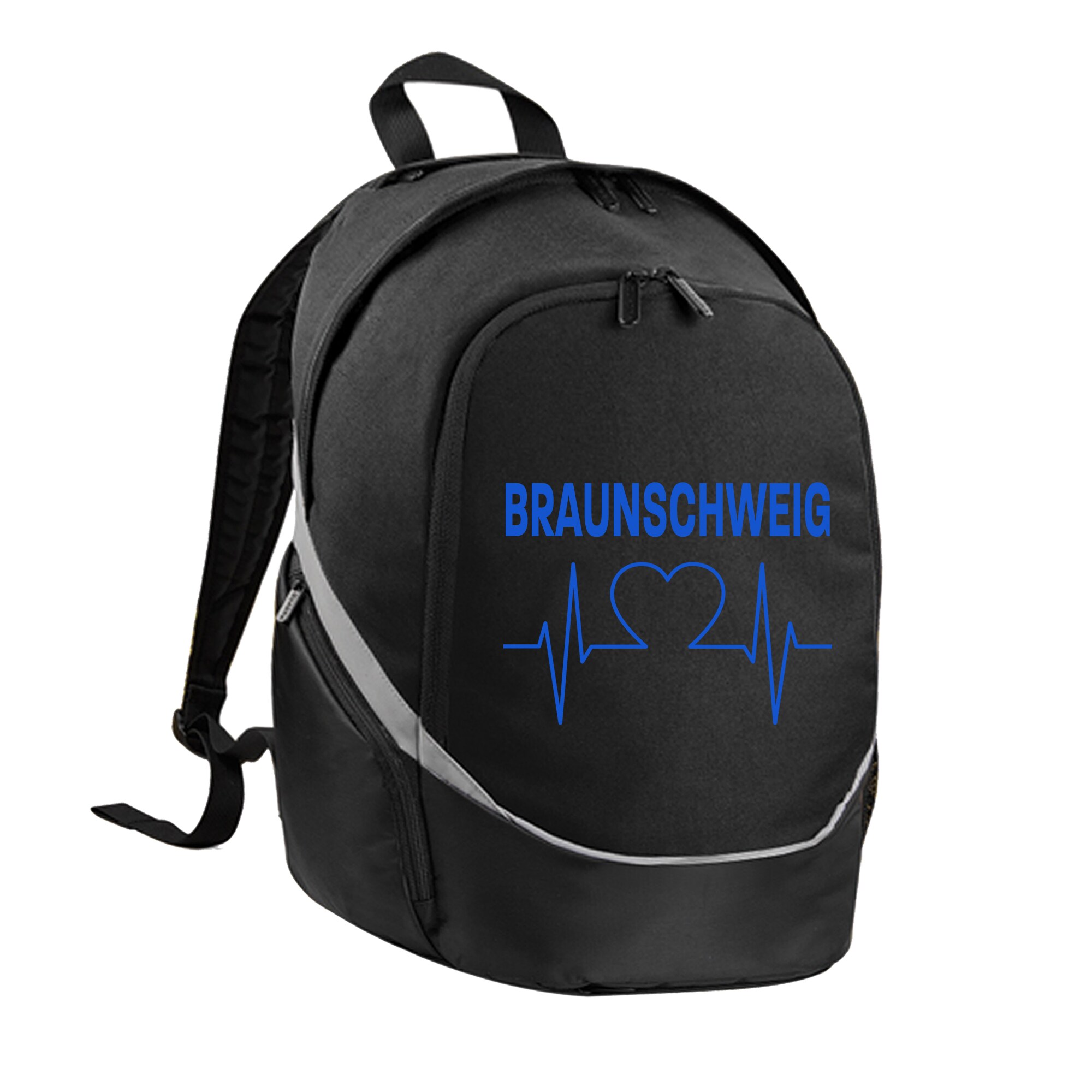 multifanshop Rucksack - Braunschweig - Herzschlag - Druck blau - Tasche 