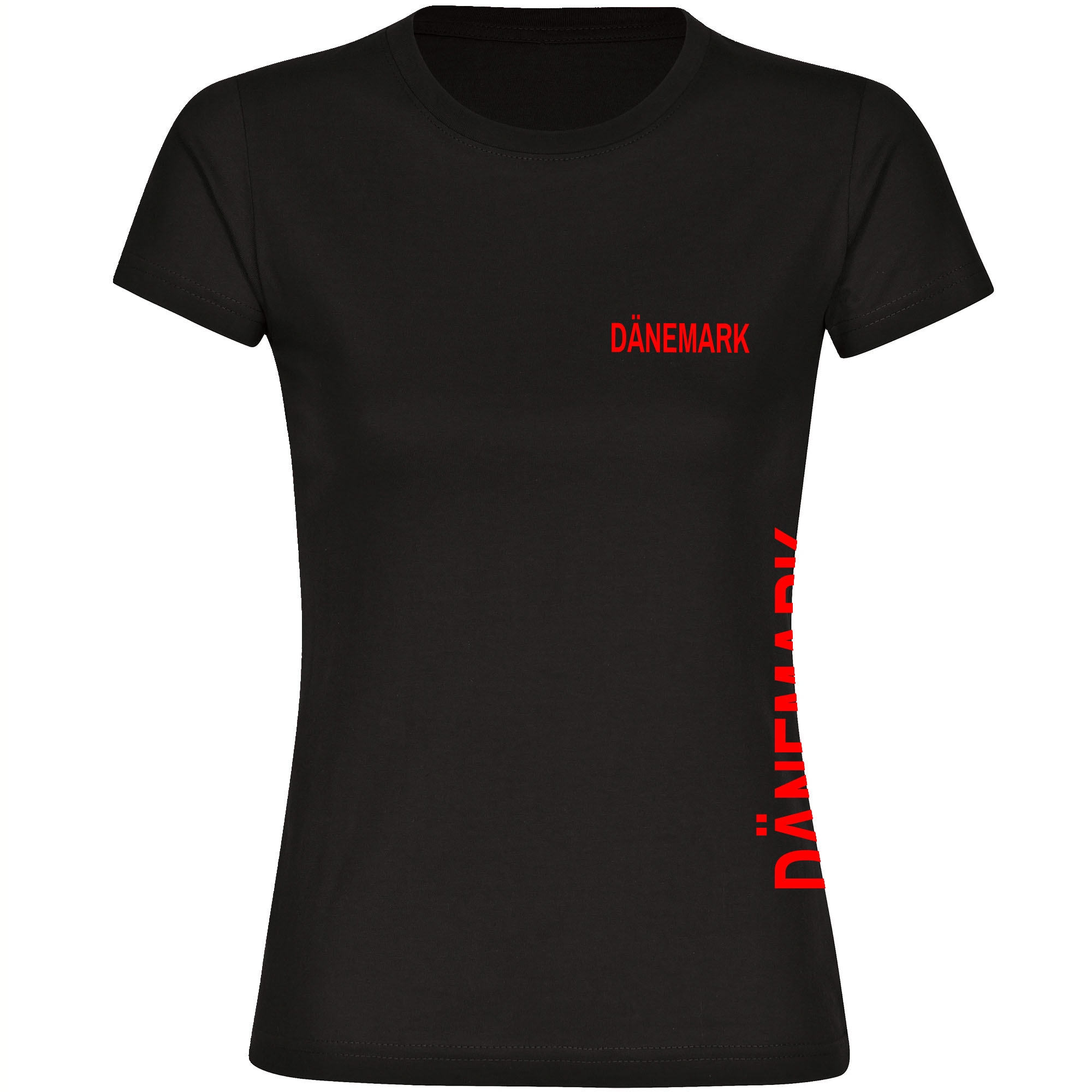 multifanshop Damen T-Shirt - D&auml;nemark - Brust & Seite - Druck rot - Frauen 