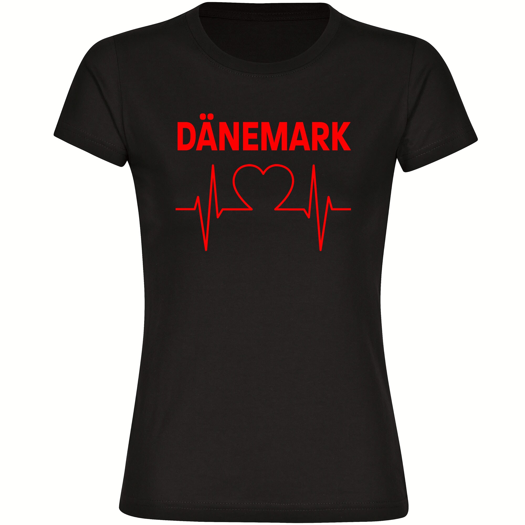 multifanshop Damen T-Shirt - D&auml;nemark - Herzschlag - Druck rot - Frauen 