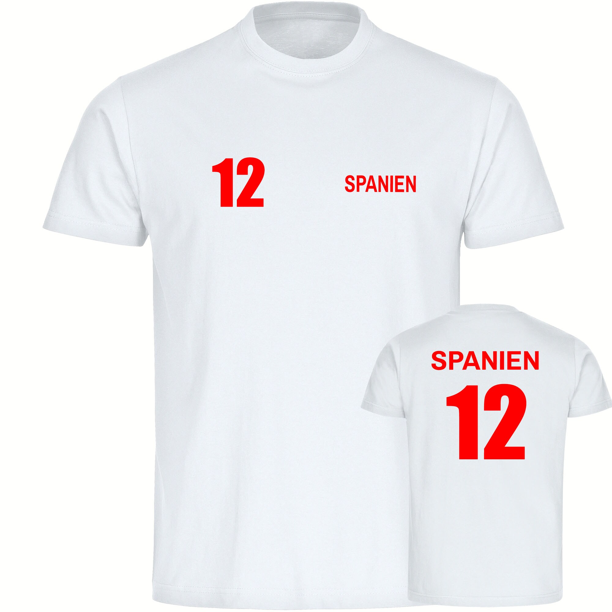 multifanshop Kinder T-Shirt - Spanien - Trikot Nummer 12 - Druck rot - Kind 