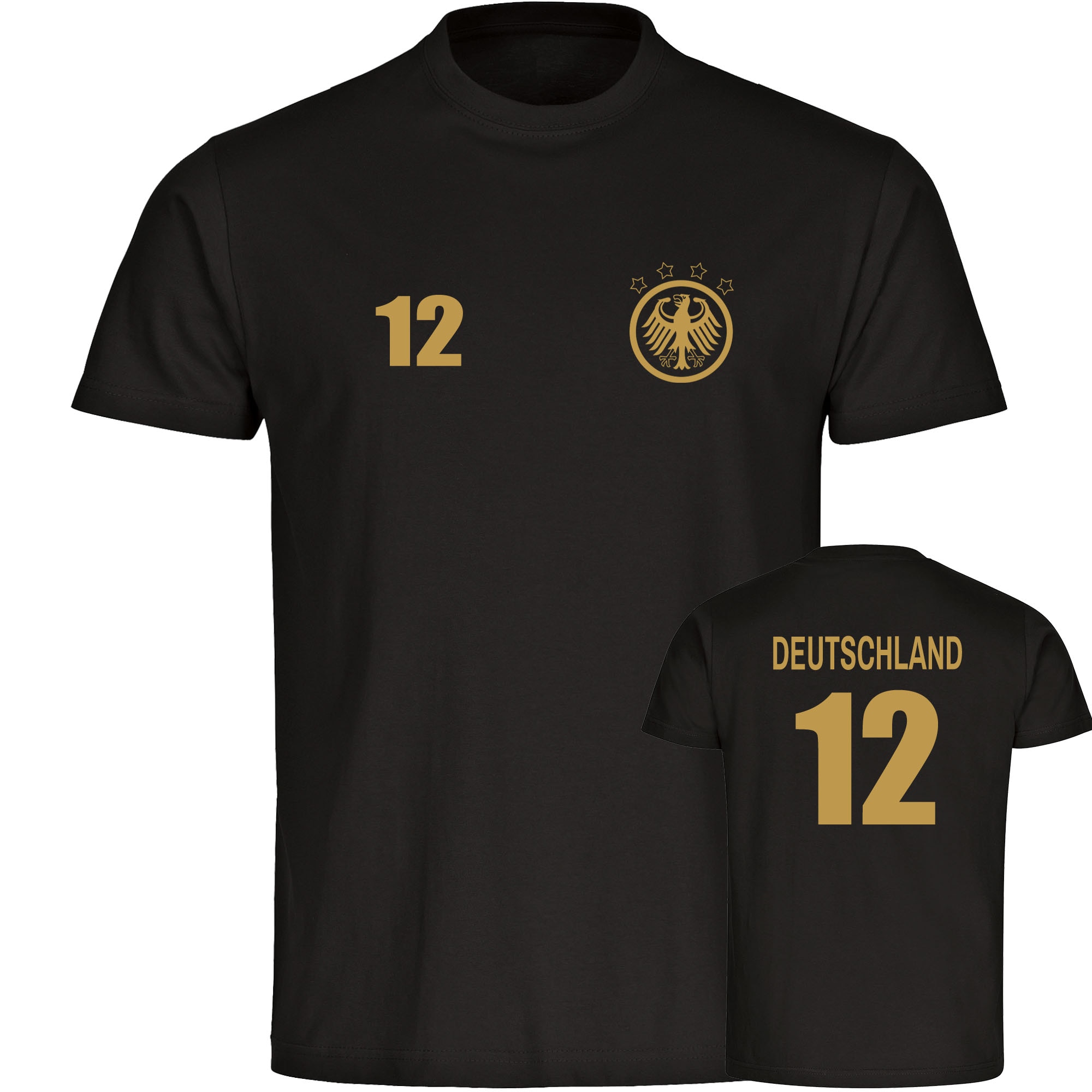 multifanshop Herren T-Shirt - Deutschland - Adler Retro Trikot 12 Gold - Druck gold metallic - M&auml;nner 
