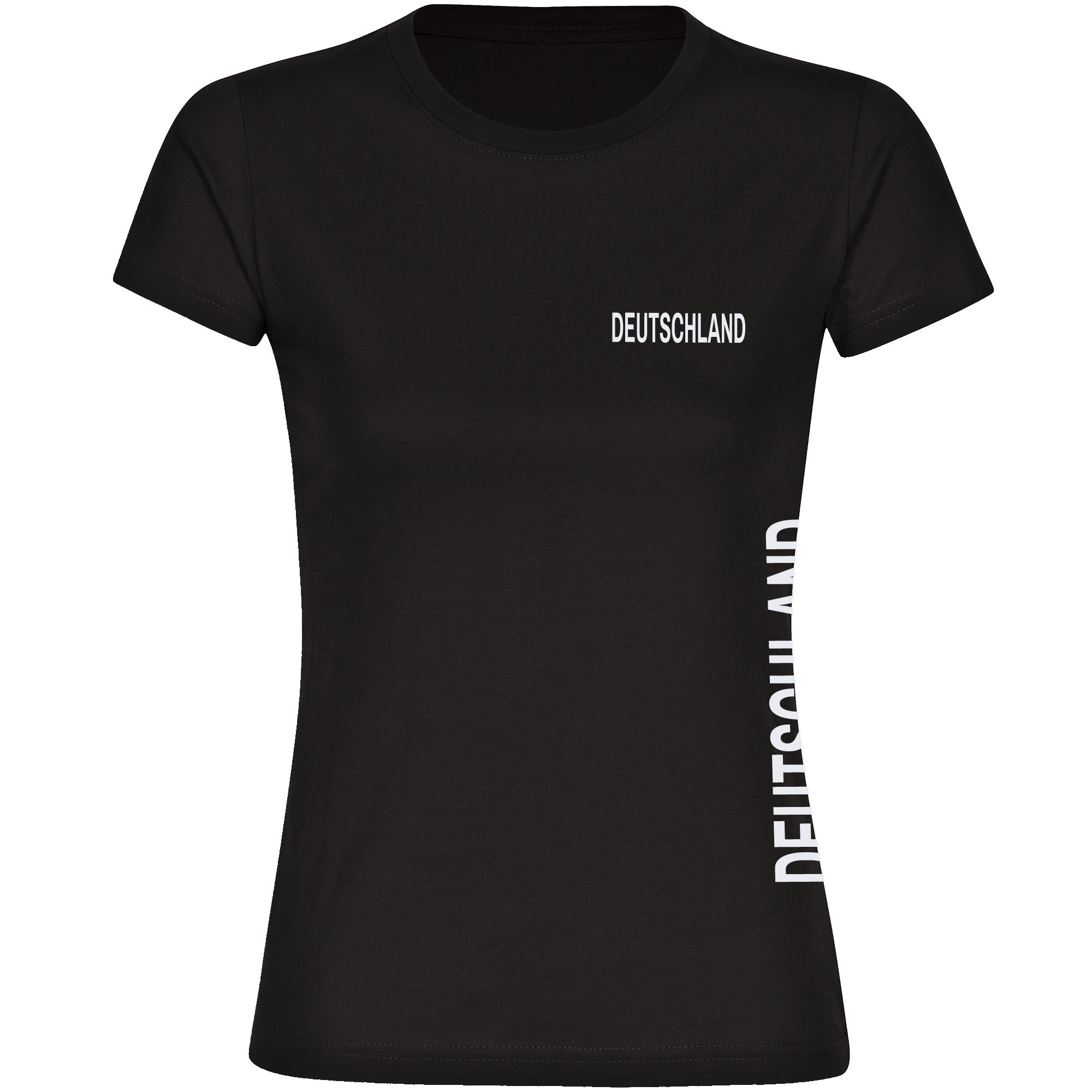 multifanshop Damen T-Shirt - Deutschland - Brust & Seite - Druck wei&szlig; - Frauen 