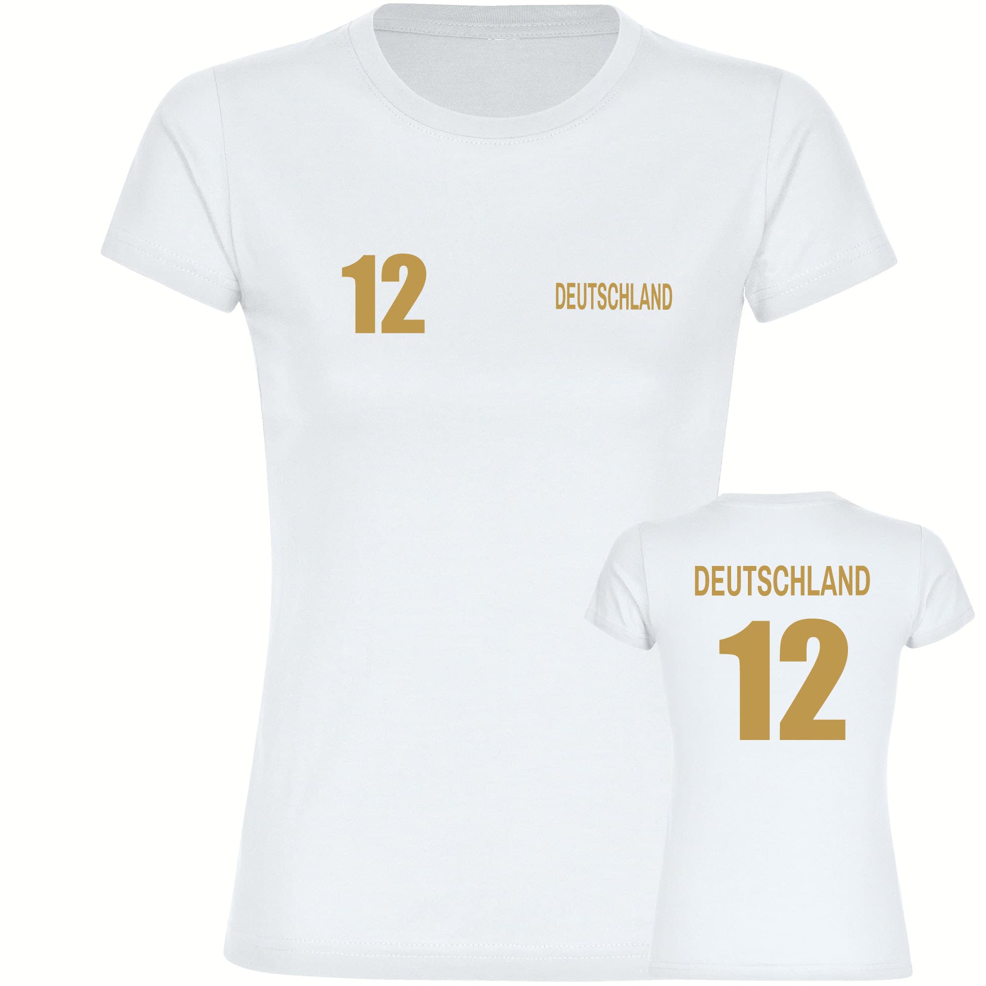 multifanshop Damen T-Shirt - Deutschland - Trikot Nummer 12 Gold - Druck gold metallic - Frauen 