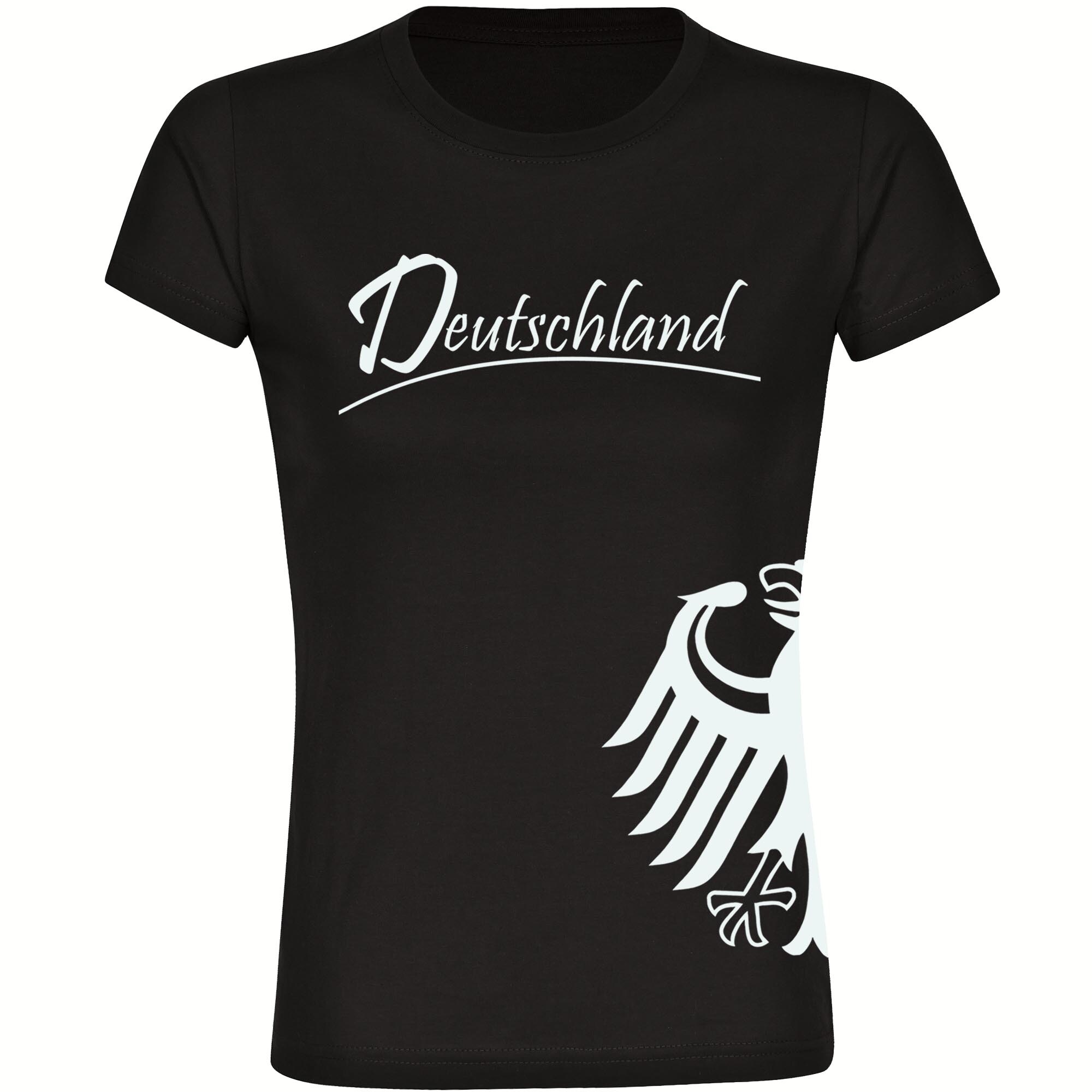 multifanshop Damen T-Shirt - Deutschland - Adler seitlich - Druck wei&szlig; - Frauen 