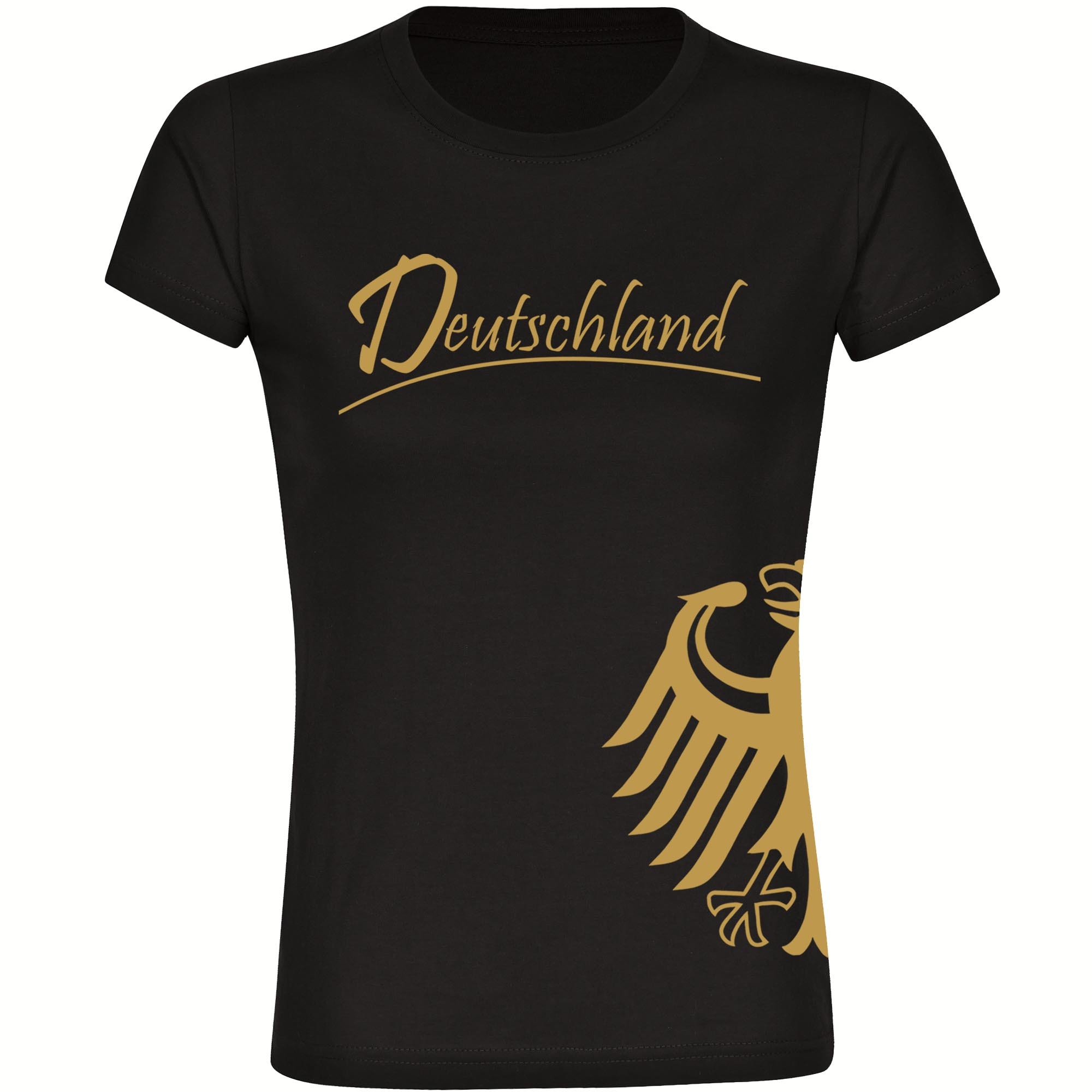 multifanshop Damen T-Shirt - Deutschland - Adler seitlich Gold - Druck gold metallic - Frauen 