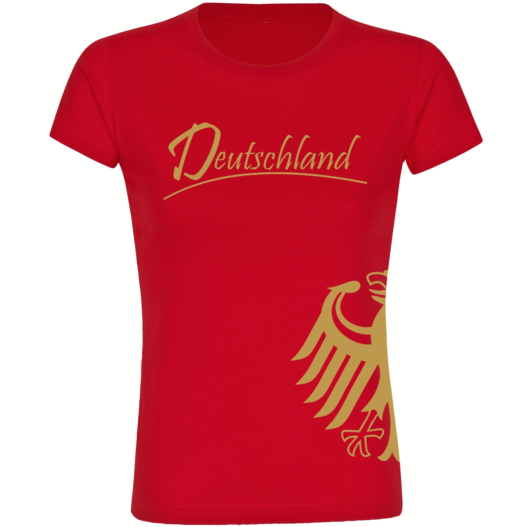 multifanshop Damen T-Shirt - Deutschland - Adler seitlich Gold - Druck gold metallic - Frauen 