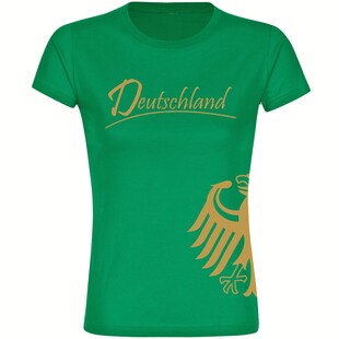 multifanshop Damen T-Shirt - Deutschland - Adler seitlich Gold - Druck gold metallic - Frauen 