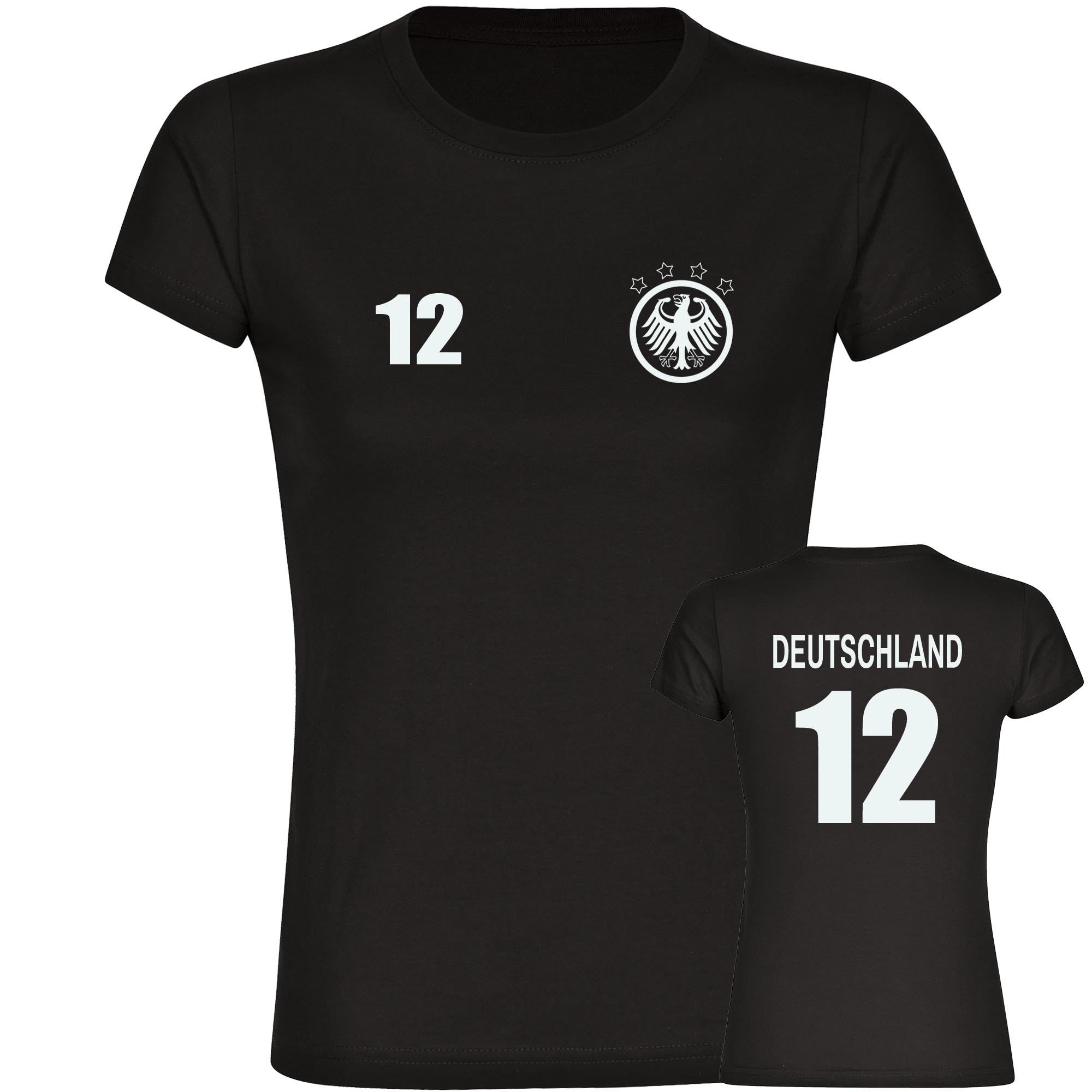multifanshop Damen T-Shirt - Deutschland - Adler Retro Trikot 12 - Druck wei&szlig; - Frauen 