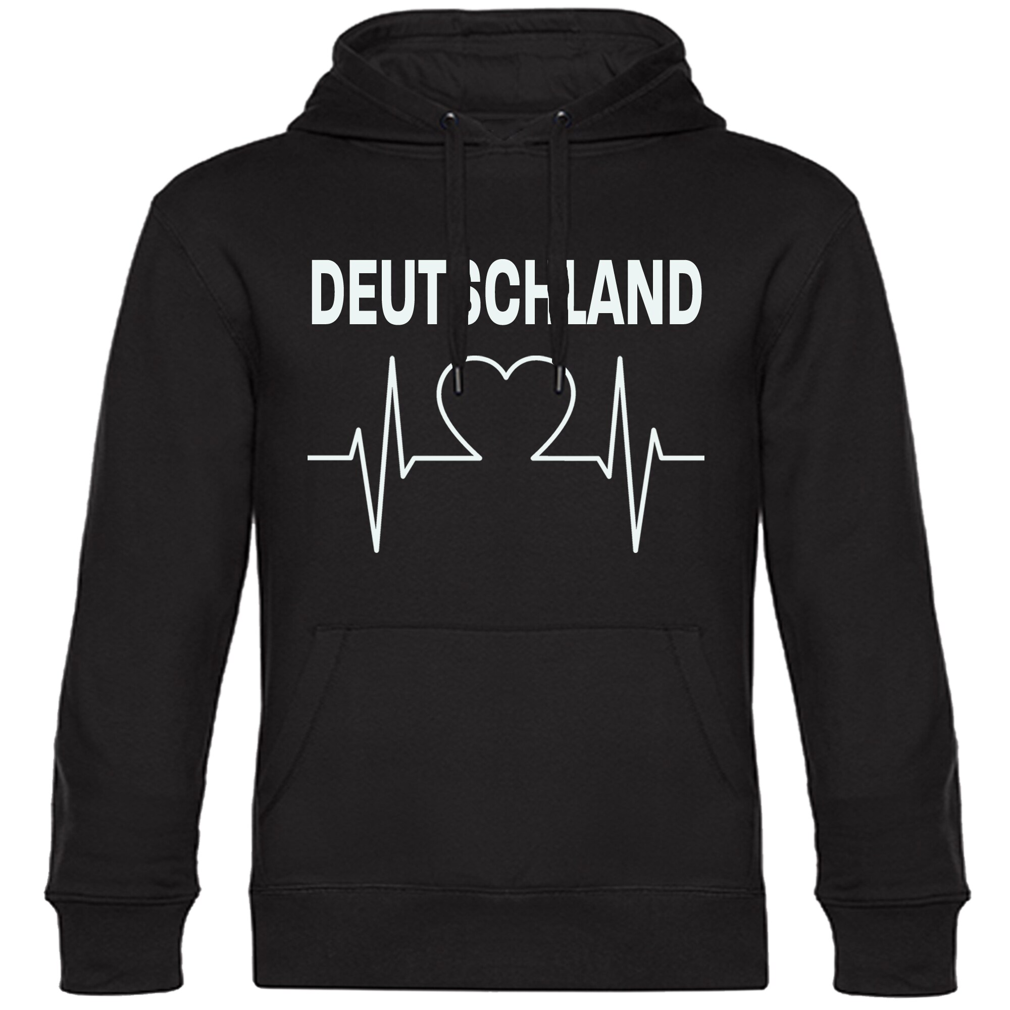 multifanshop Kapuzen Sweatshirt - Deutschland - Herzschlag - Druck wei&szlig; - Hoodie 