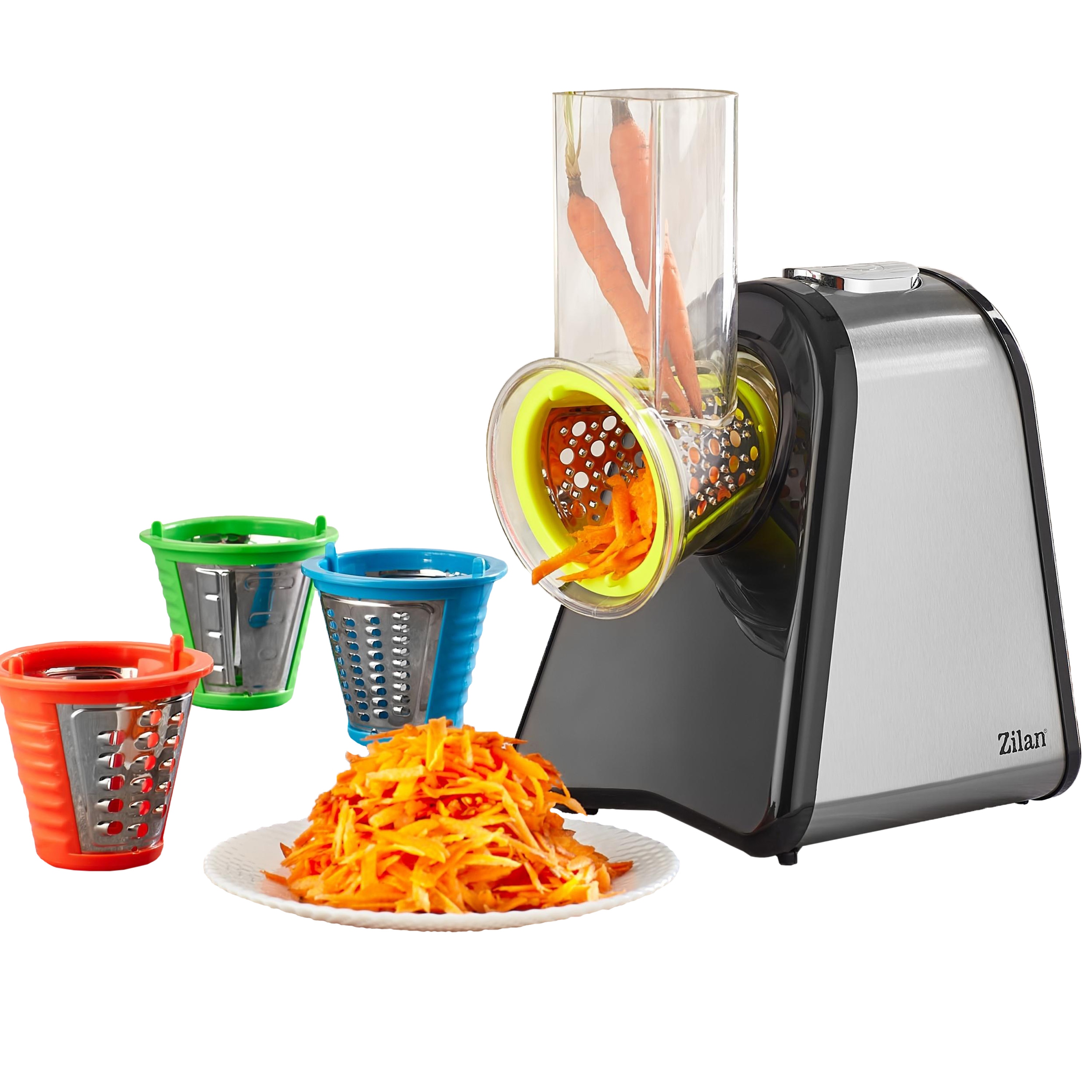 Zilan Elektrischer Gem&uuml;sehobel Reibe Spiralschneider 4 Aufs&auml;tze 200W 
