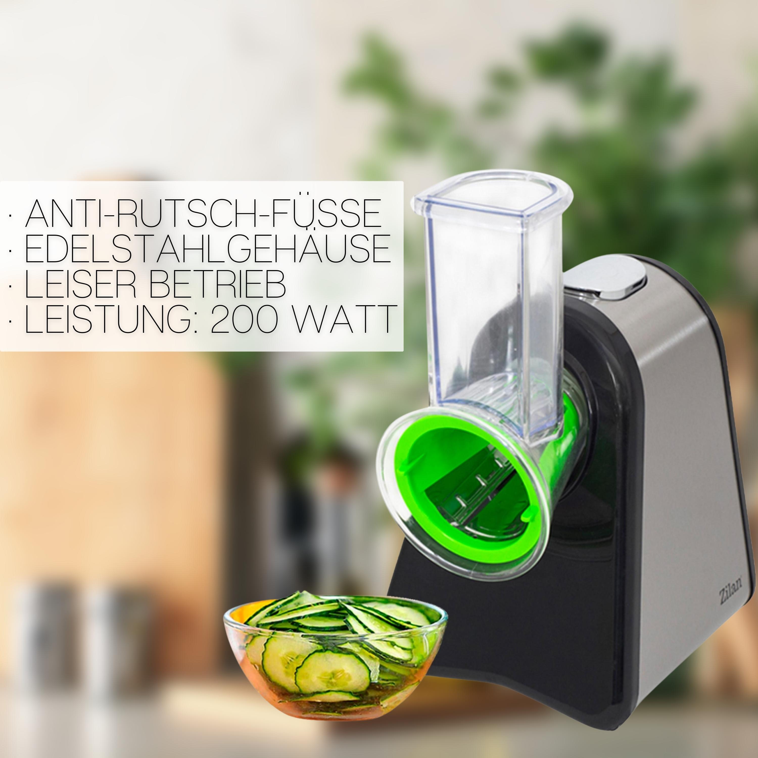 Zilan Elektrischer Gemüsehobel Reibe Spiralschneider 4 Aufsätze 200W