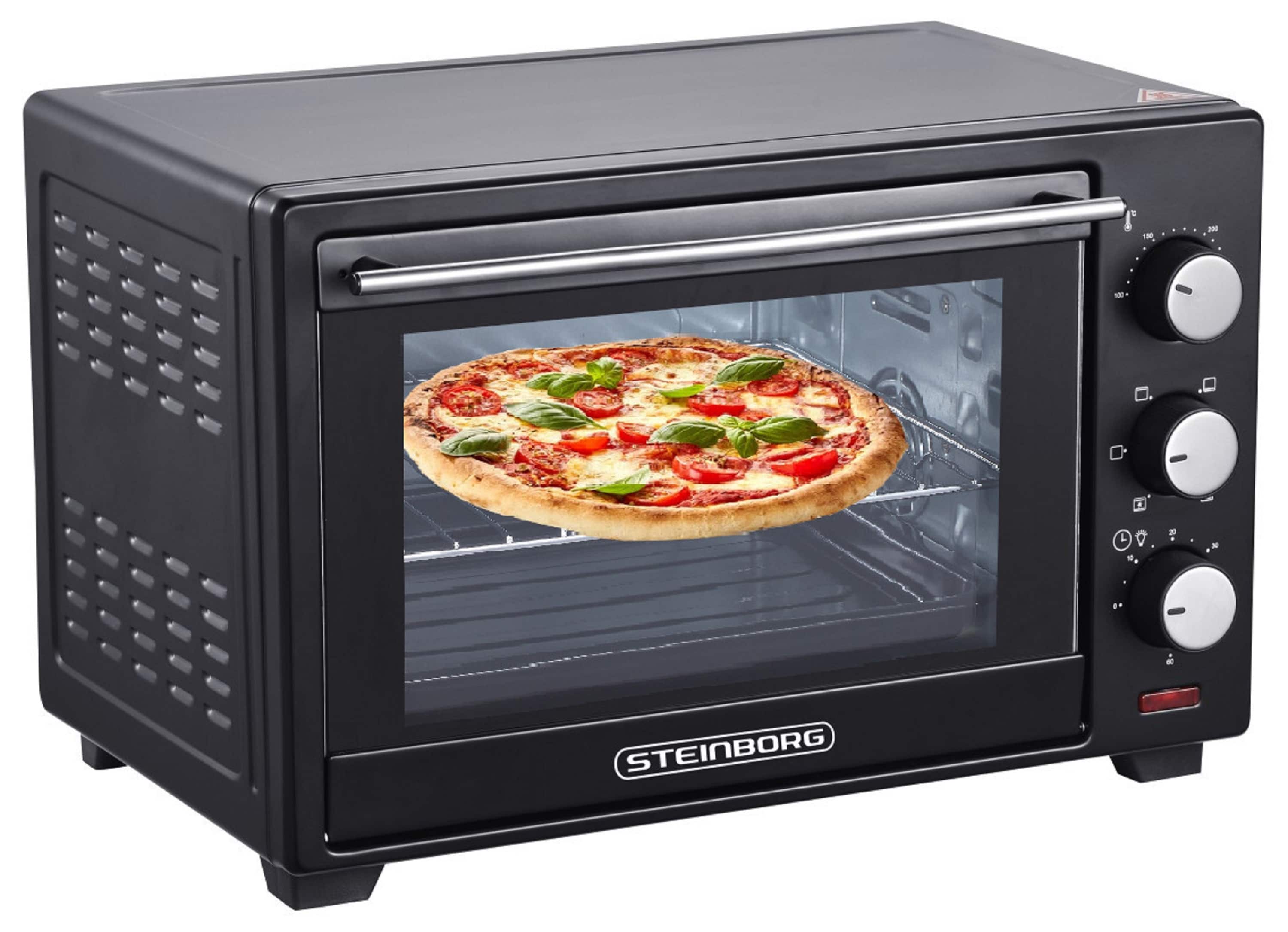 Steinborg Minibackofen Pizzaofen 25L mit Umluft 1600W schwarz 