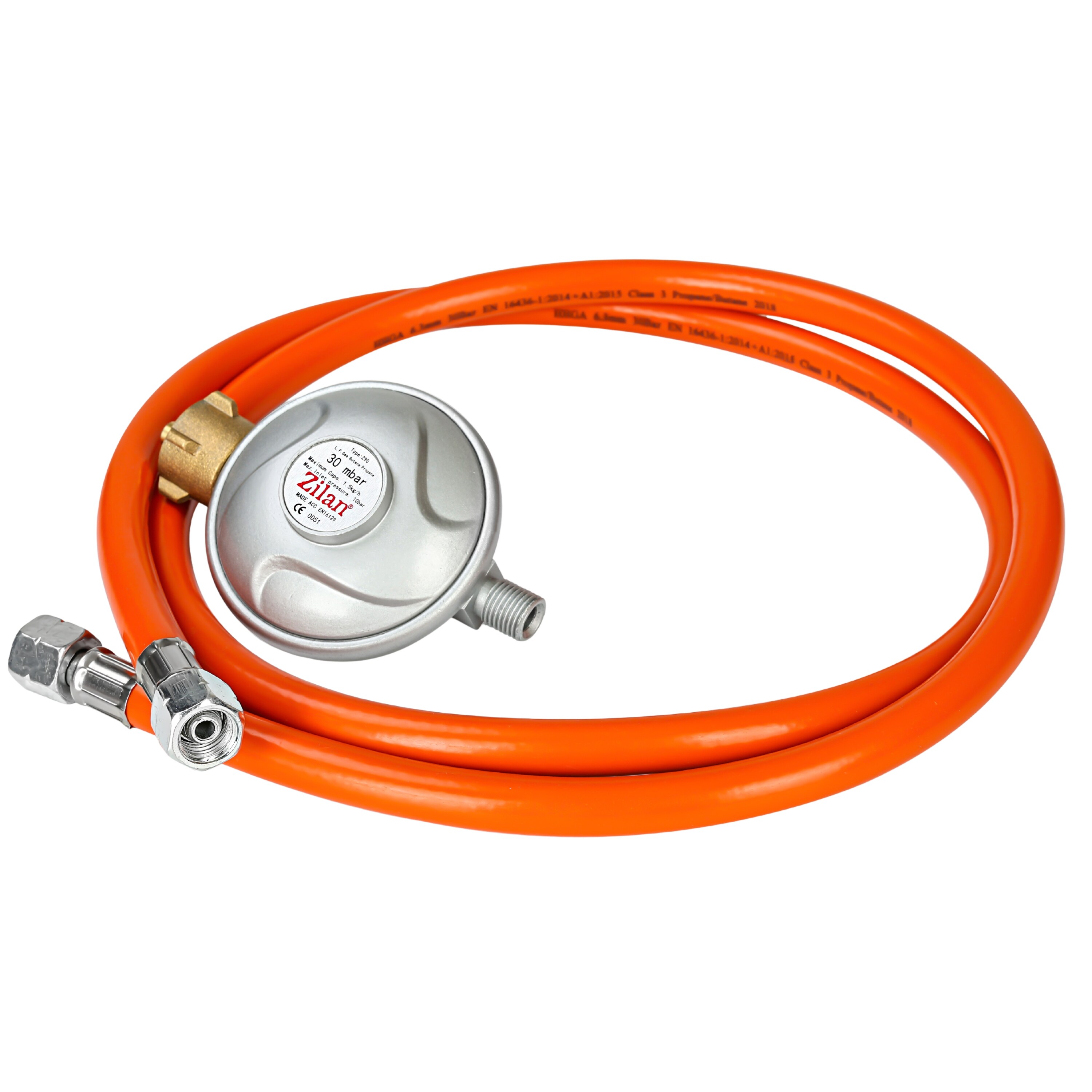 Zilan Gasschlauch + Minderer 150cm L&auml;nge 1/4 Linksgewinde 