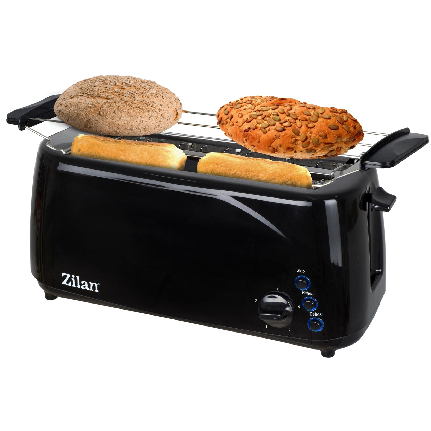 Langschlitz Toaster 4 Scheiben 1400W Brötchenaufsatz schwarz