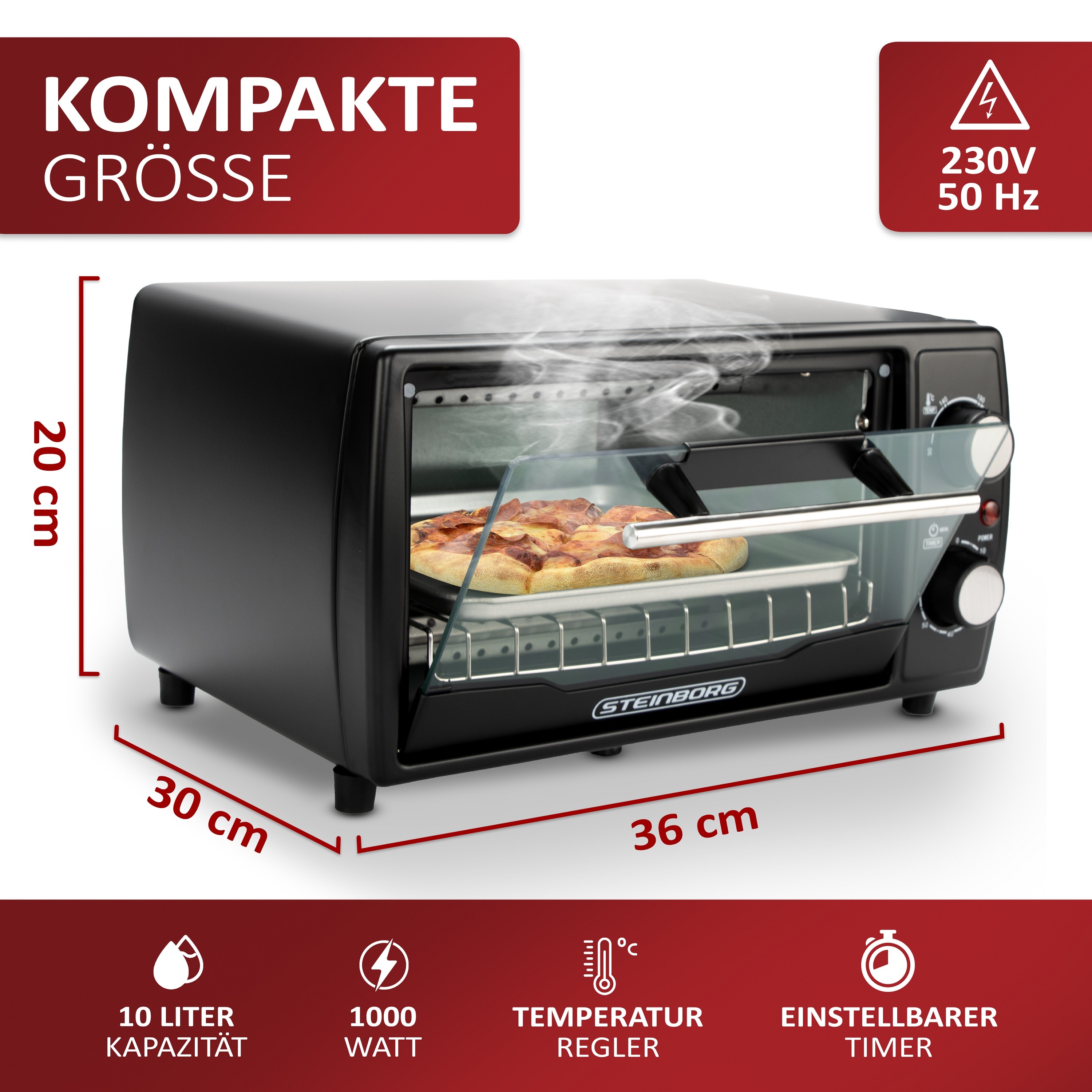22 L Minibackofen, Klein Mini Backofen Mit Grillpfa Produktbild-Vorschau 8